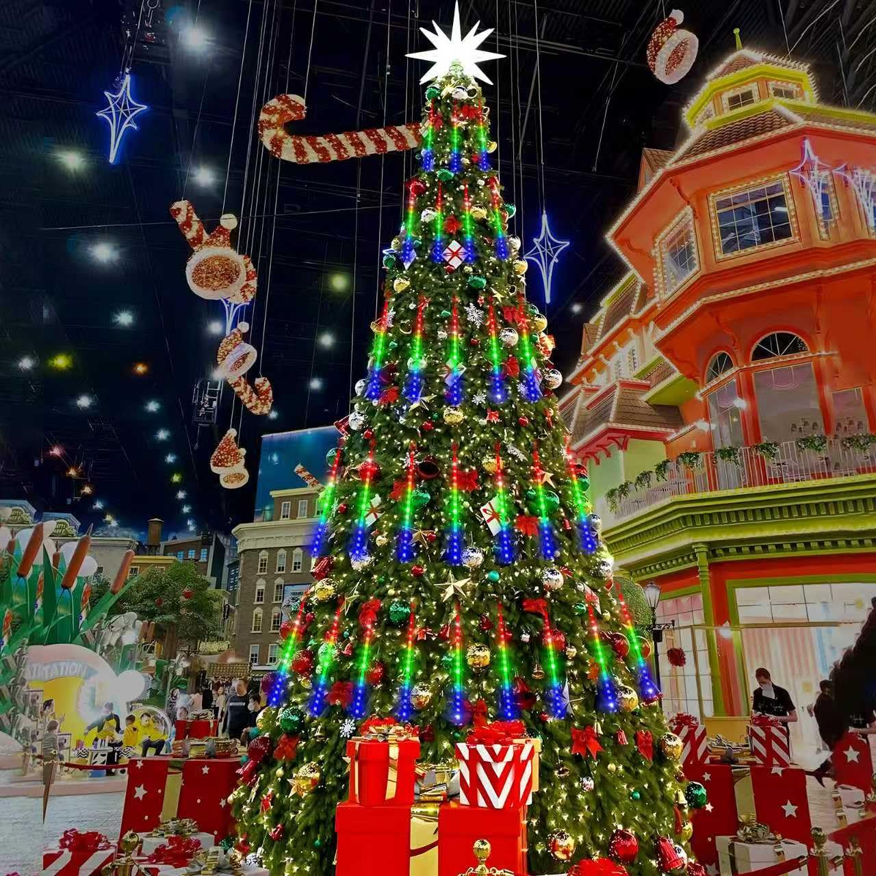 KNONEW 15in Outdoor Christmas Lights, 24 Tube 672 LED Meteor Shower, Waterproof, Multicolor, Model KN-1000-LIG168-01