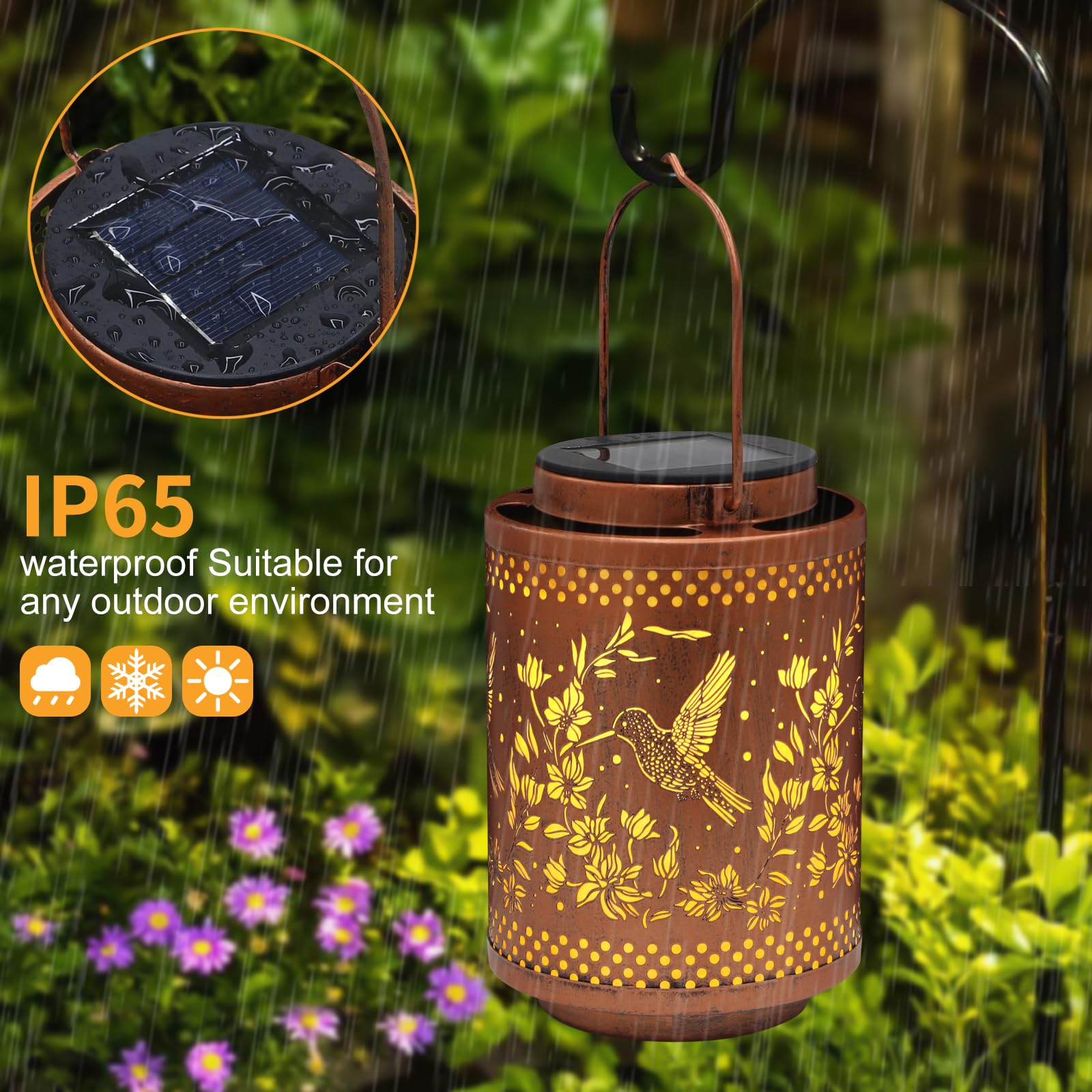 Hummingbird Solar Lanterns Garden Decor Birthday Gifts For Women Mom Grandma Metal Hanging Solar Lights Waterproof Outdoor Decor