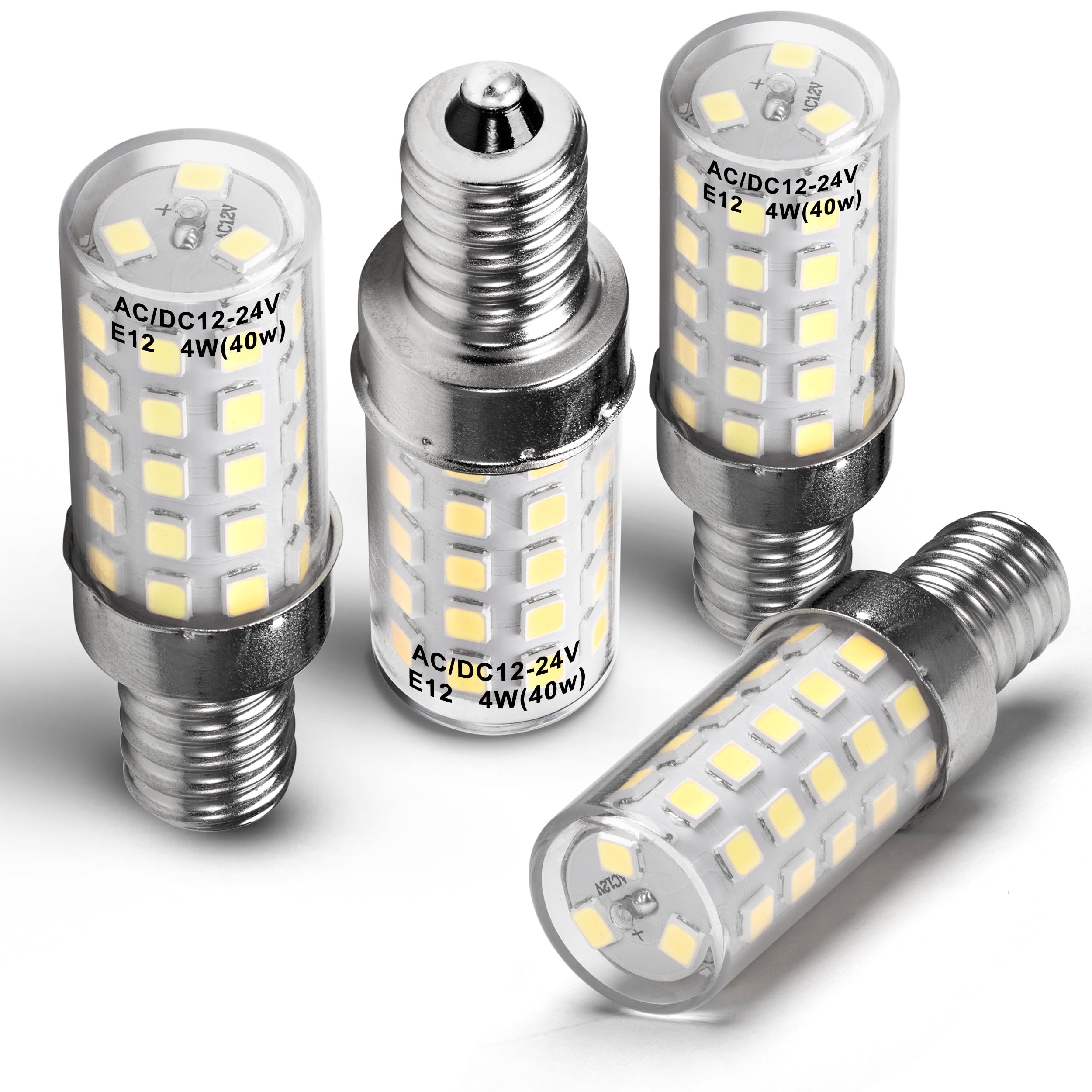 Hylroe 12V 40W E12 Led Candelabra Light Bulbs 4W Daylight White 6000K 450Lm Low Voltage Ac12-24V/Dc10-30V For Rv Camper Marine B