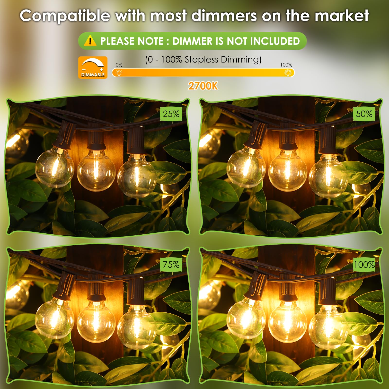 Mlambert 100Ft Led Outdoor String Lights, Dimmable G40 Globe Patio Lights With 50+3 Waterproof Shatterproof Bulbs For Backyard P