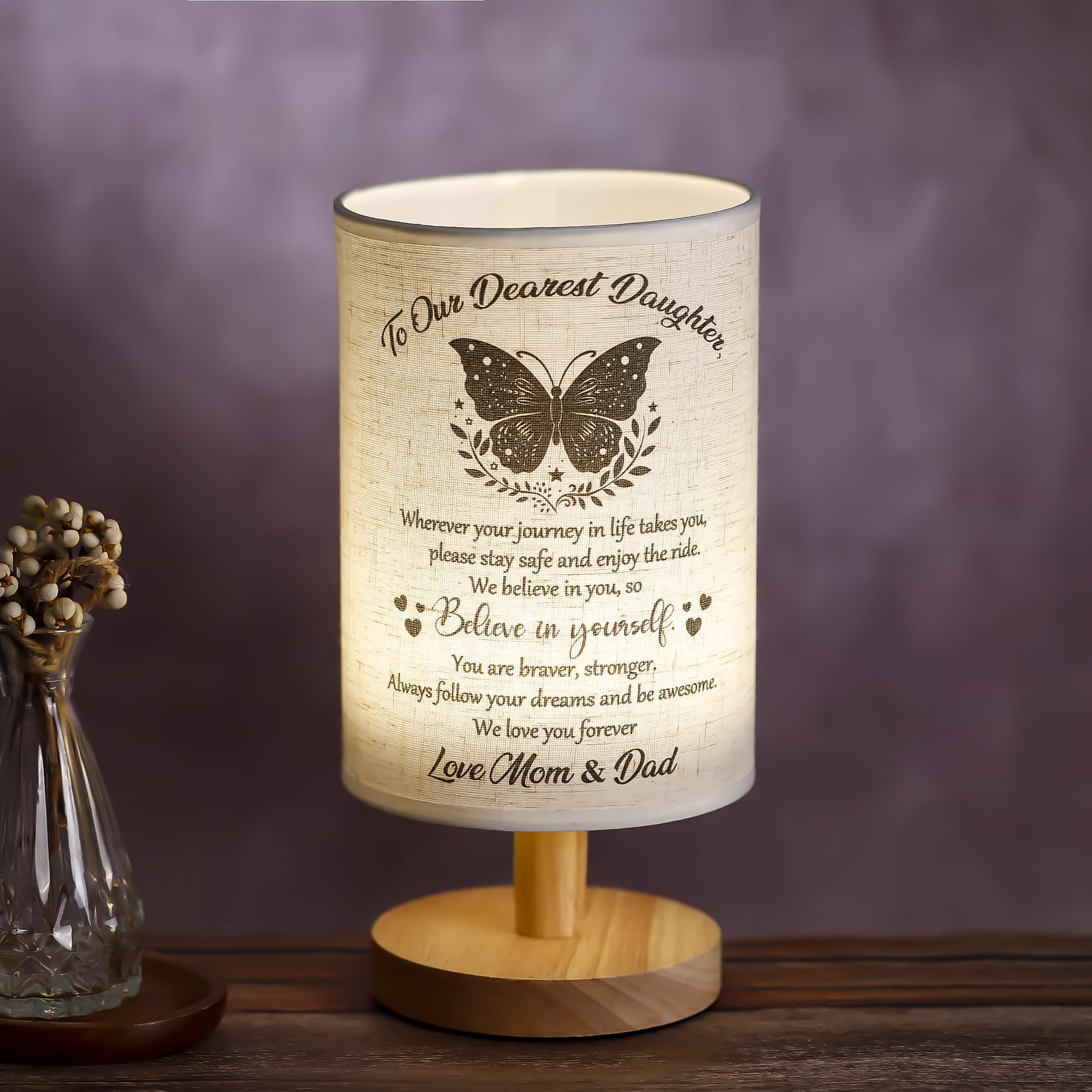Wsyear Mothers Day Daughter Gifts From Mom Dad Table Lamp - Best Birthday Gifts For Daughter Fabric Wooden Desk Lamp - Graduatio
