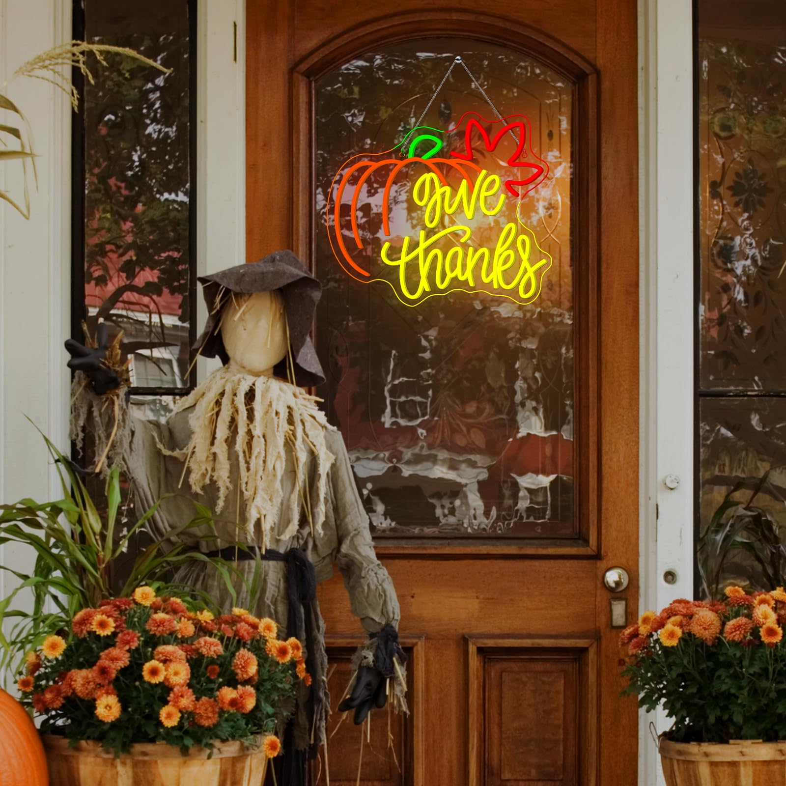 Give Thanks Neon Sign With Light Up Pumpkin Led Neon Light Fall Themed Pumpkins Decor For Bedroom Fall Wall Decor Gift For Teens And mature-themeds