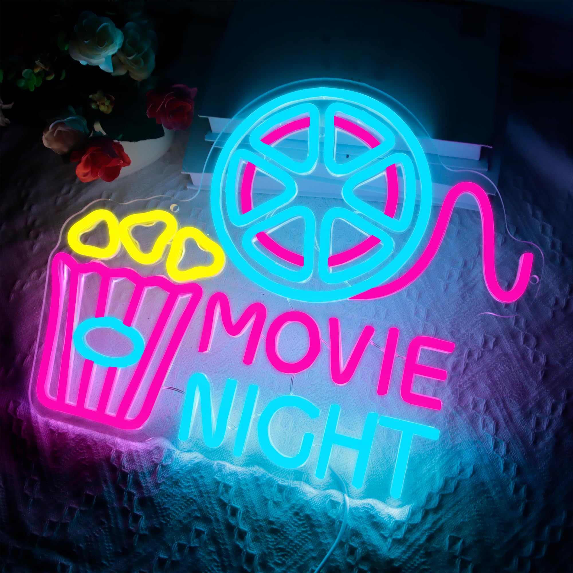 Dracey Movie Night Neon Sign, Dimmable LED Light, 12.5x15.3in, Acrylic, Color: Movie Night, Model: Dracey