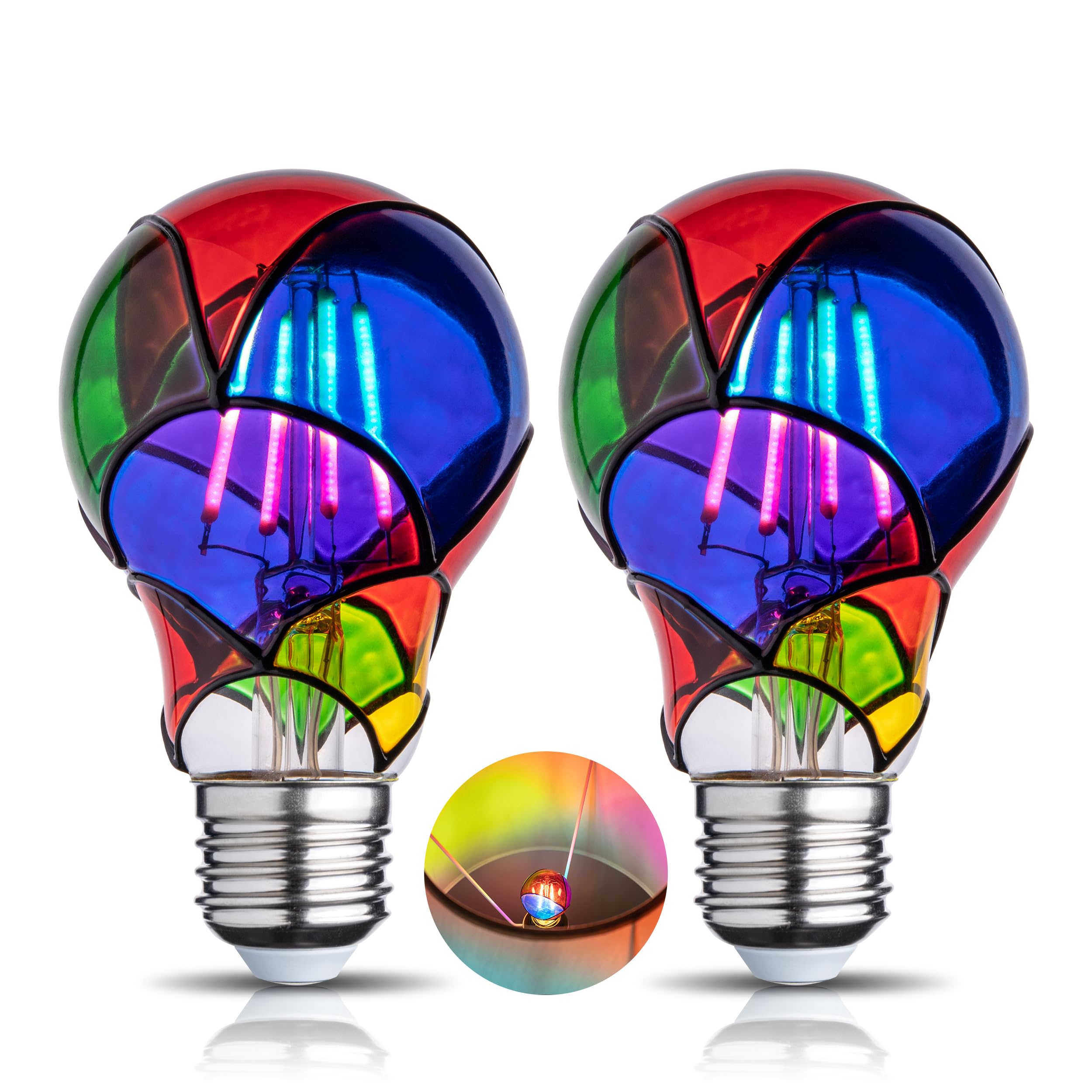 Cybaaluxzus Stained Glass Light Bulb, Rainbow Painted, 4W 120V, Multi Colored Indoor, Fun & Romantic