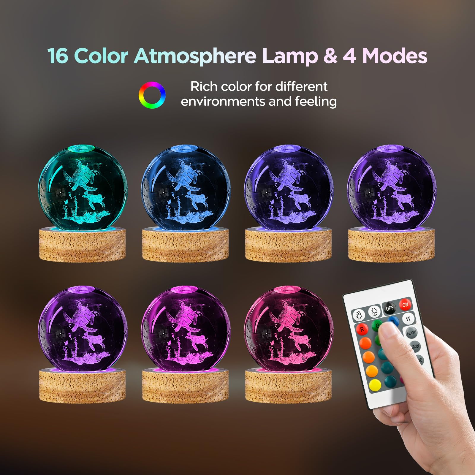 Dcoriuntg 3D Sea Turtle Crystal Ball Night Light With 16 Color, 60Mm Sea Turtle Figurine Glass Lamps With Remote Unique Turtle R
