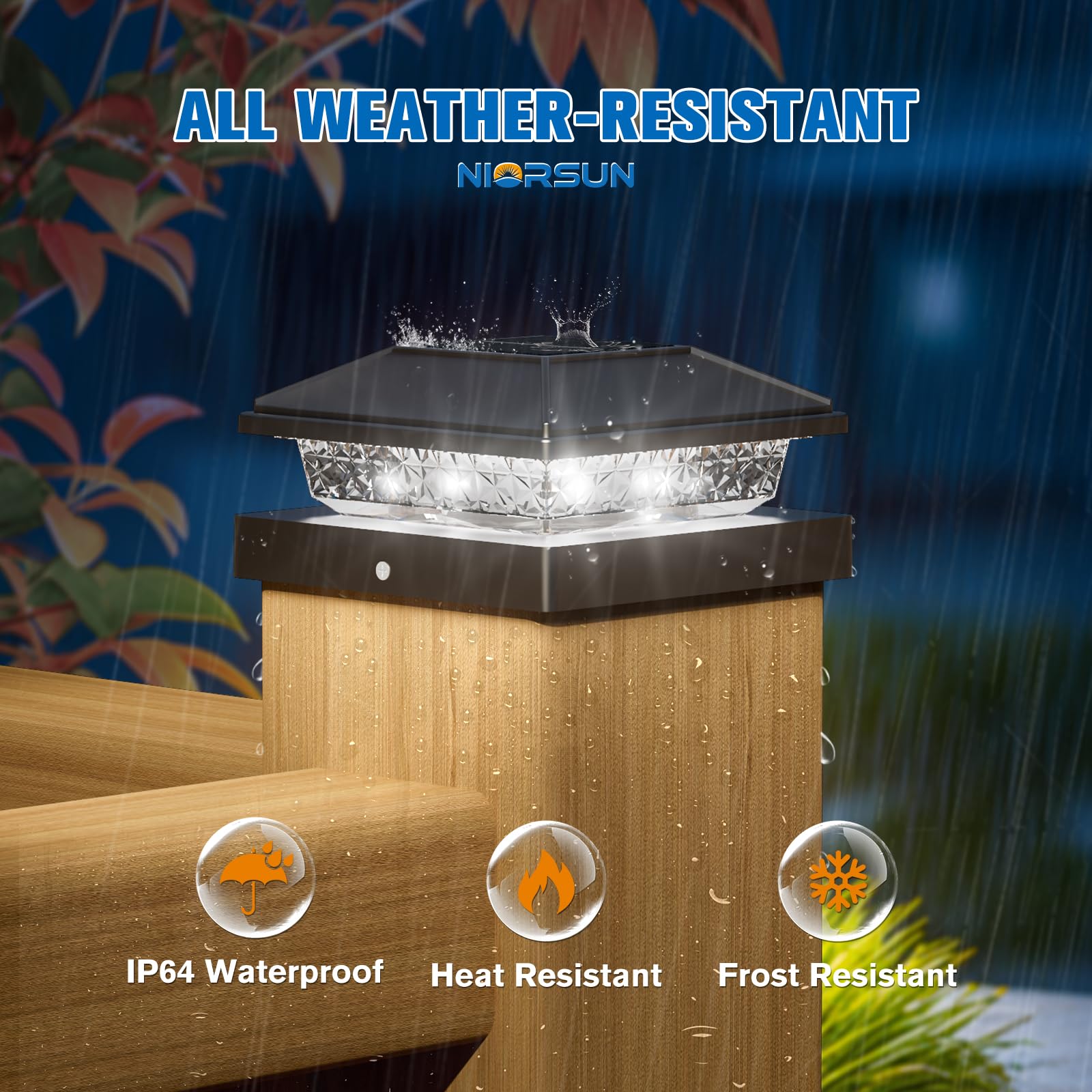 NIORSUN Solar Post Lights, Cool White, Waterproof, 4x4 Post Caps, 16 Pack, Black, Model TZ22