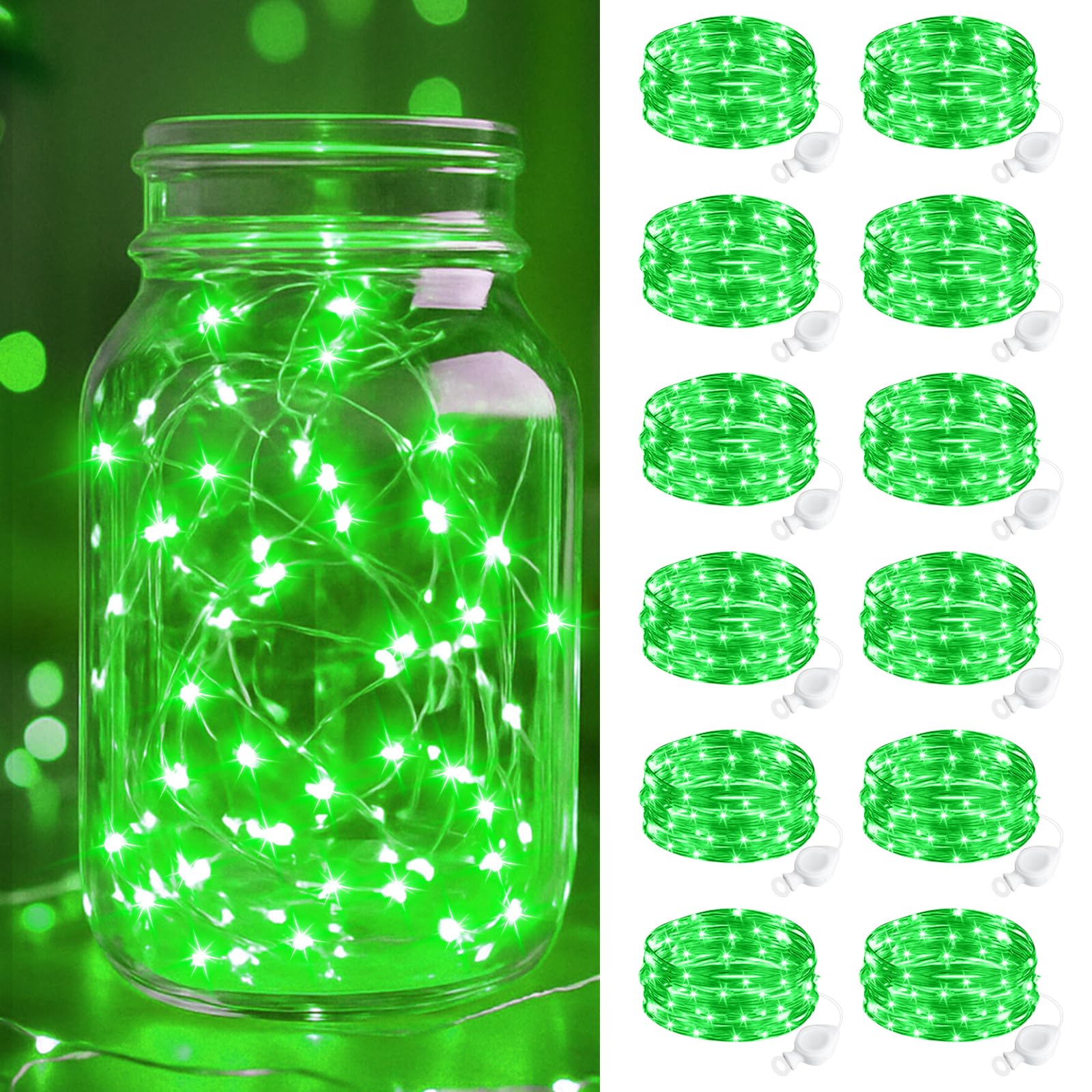 btfarm 12 Pack Fairy Lights Battery Operated, 7FT 20 LED Mini String Lights Waterproof Silver Wire for Mason Jars Centerpiece Ta