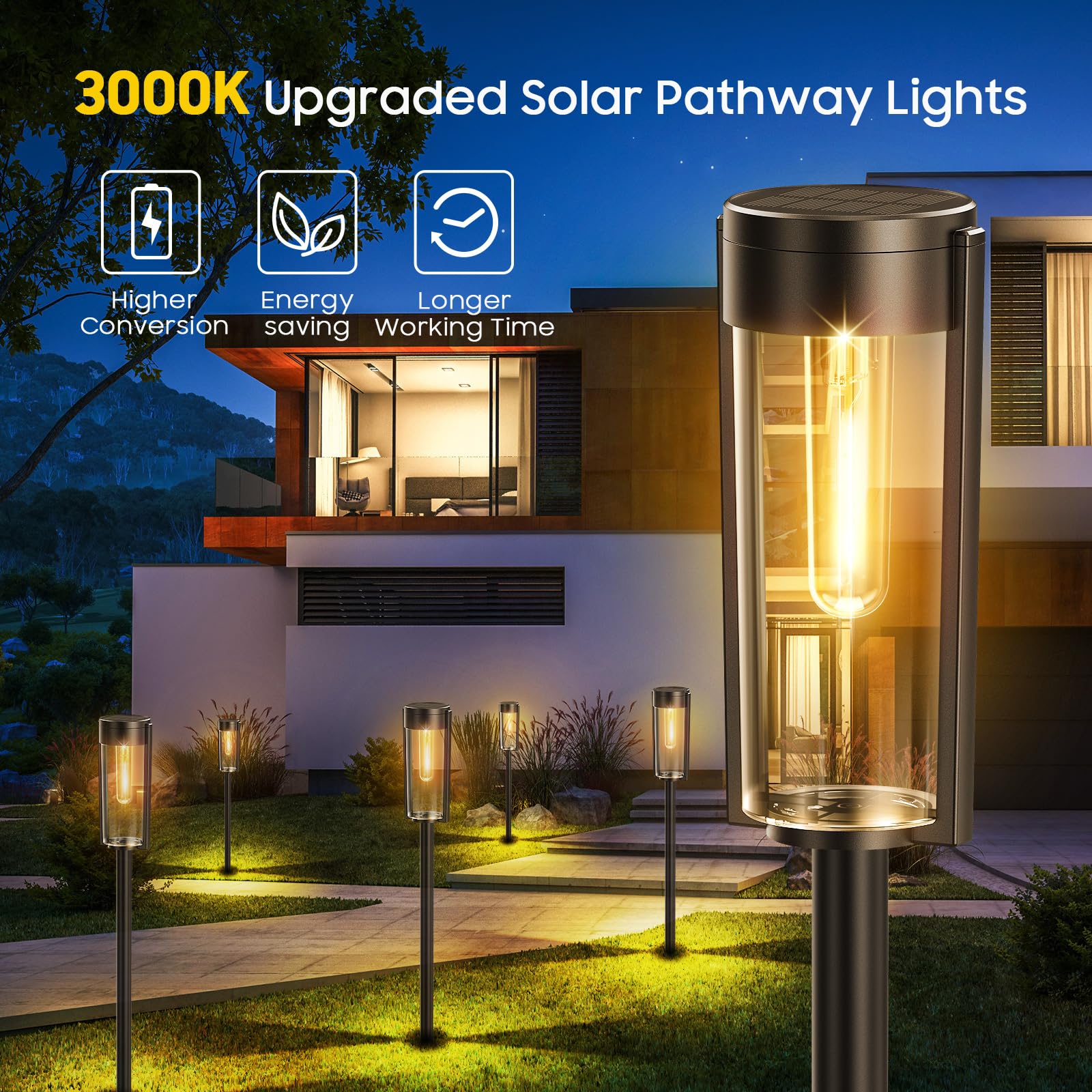 BUCASA Solar Pathway Lights 6 Pack - Super Bright, IP65 Waterproof, Auto ON/OFF for Outdoor Walkway, Driveway, Patio, Transparent