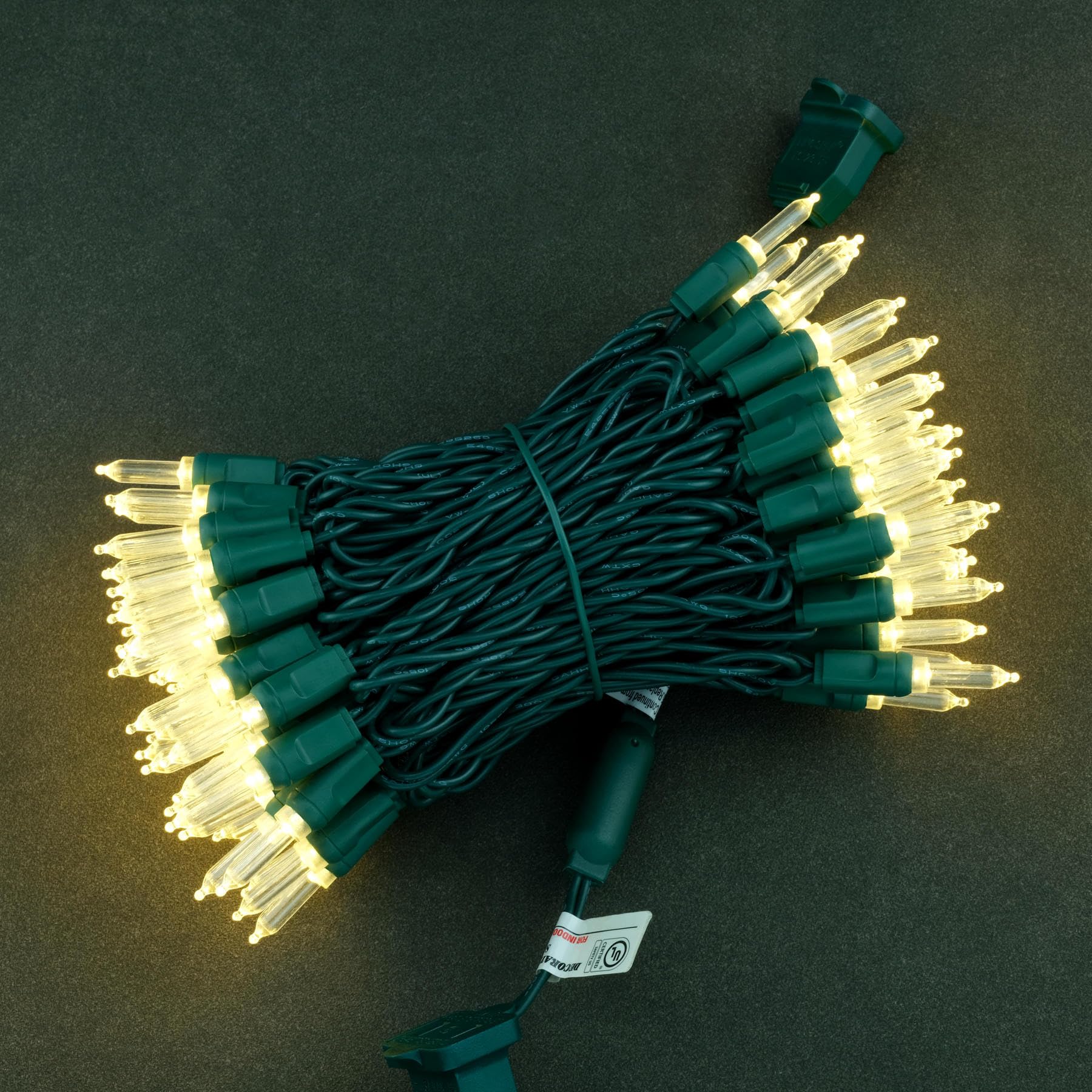 YULETIME T5 LED Christmas Lights, 100 Warm White Bulbs, 33 ft Waterproof Green Wire String Lights, Model YX-T5-100-3