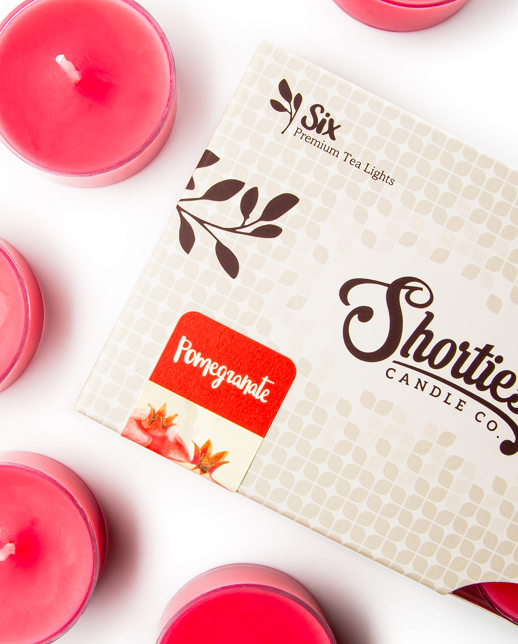 Shorties Candle Company Pomegranate Tealight Candles - Highly Scented - Red - 6 Pack - Paraffin Wax - Holiday Collection