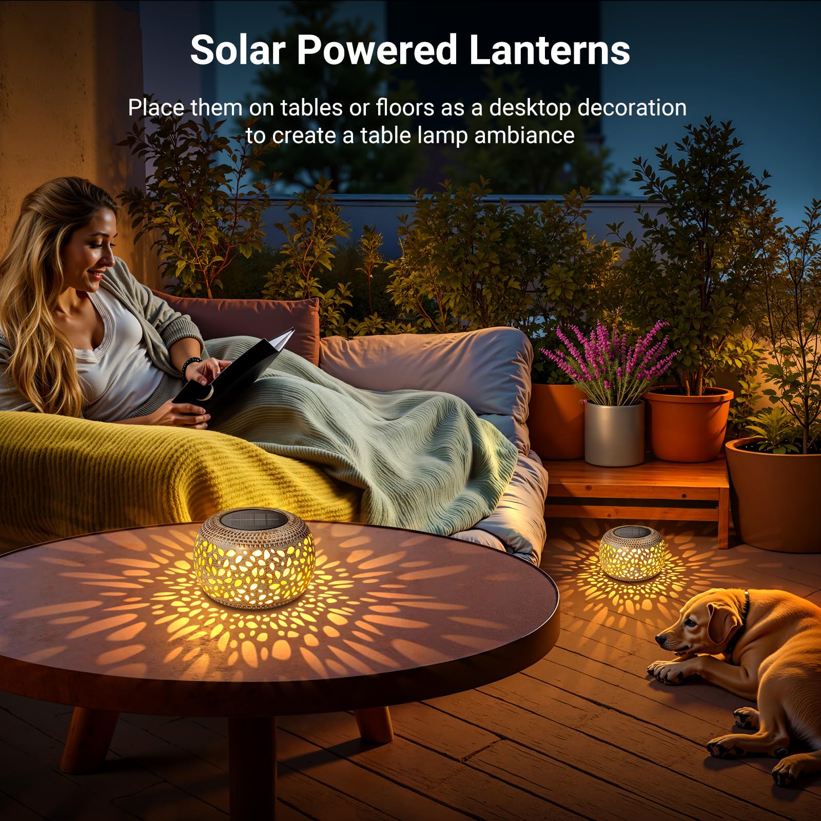 Solar Lanterns Outdoor Waterproof: 2 Pack Hollow Out Retro Metal Solar Lights - Decorative Atmosphere Table Lantern - Gifts for