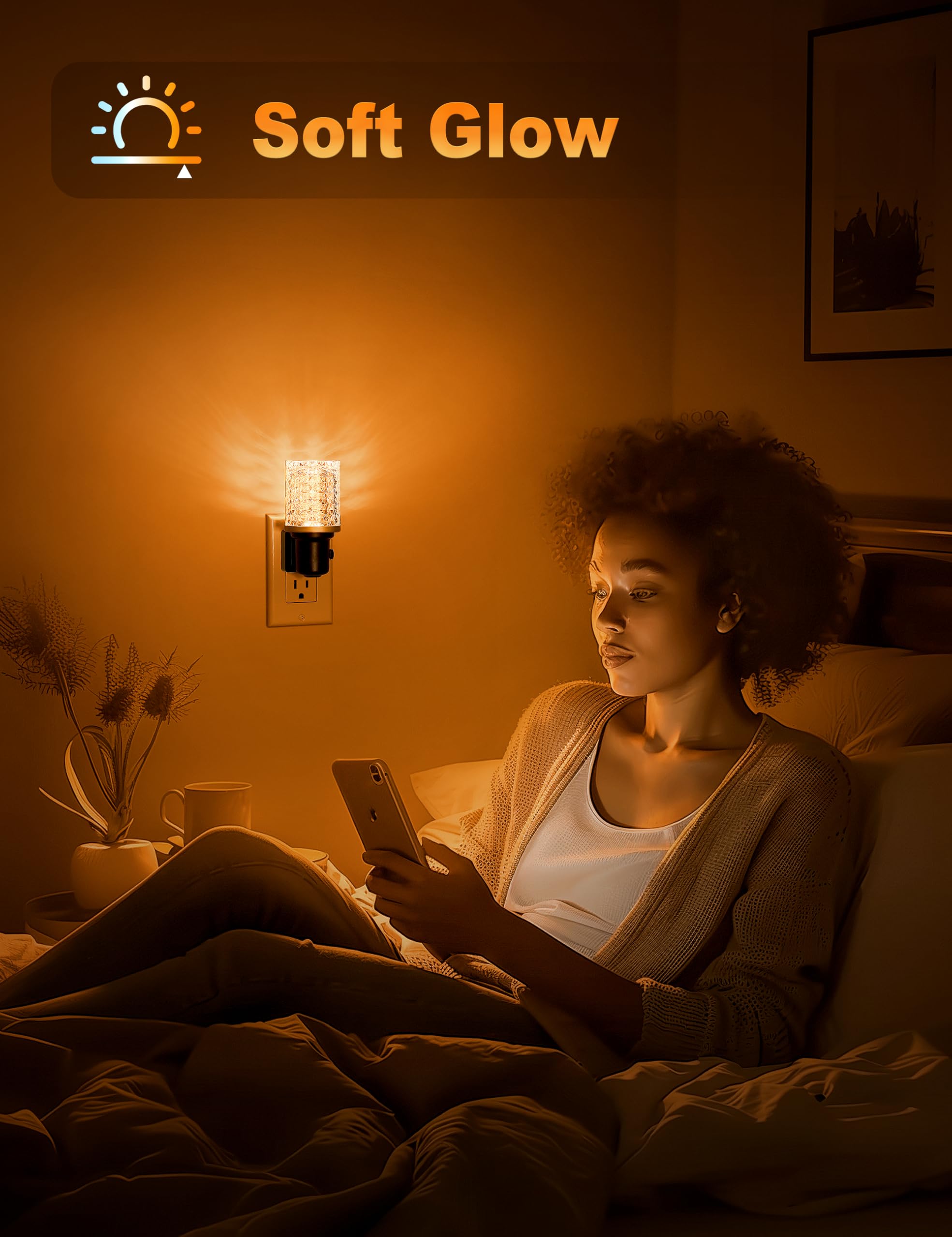 Jandcase Led Night Light Amber, Dimmable Night Lights Plug Into Wall, Modern Nightlight With Auto On Off Light Sensor, Amber Nig