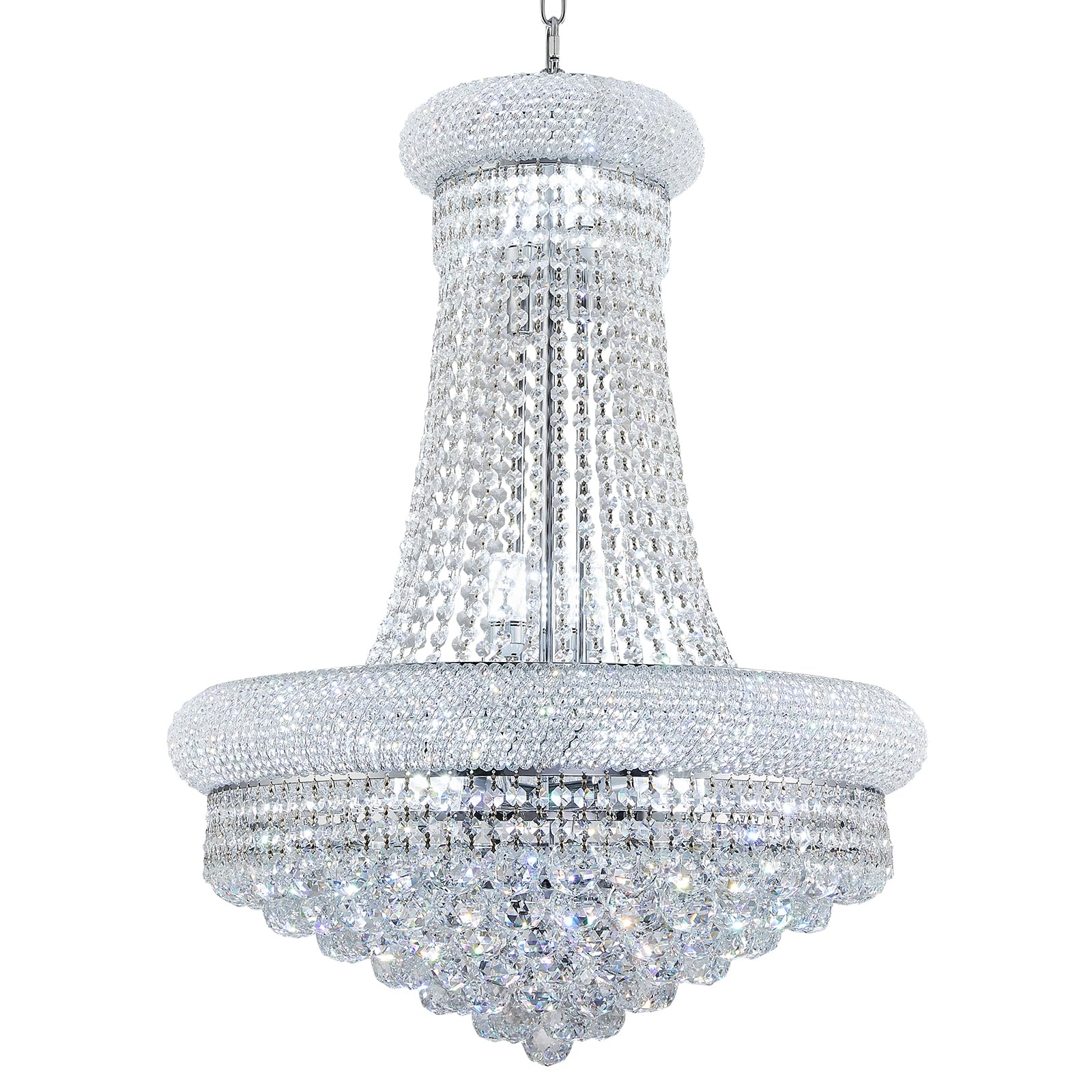 chandiry 14 Lights Chrome Finish Empire Crystal Chandelier Lighting for Living Room Foyer Dining Room Hallway Entryway (Dia 24)