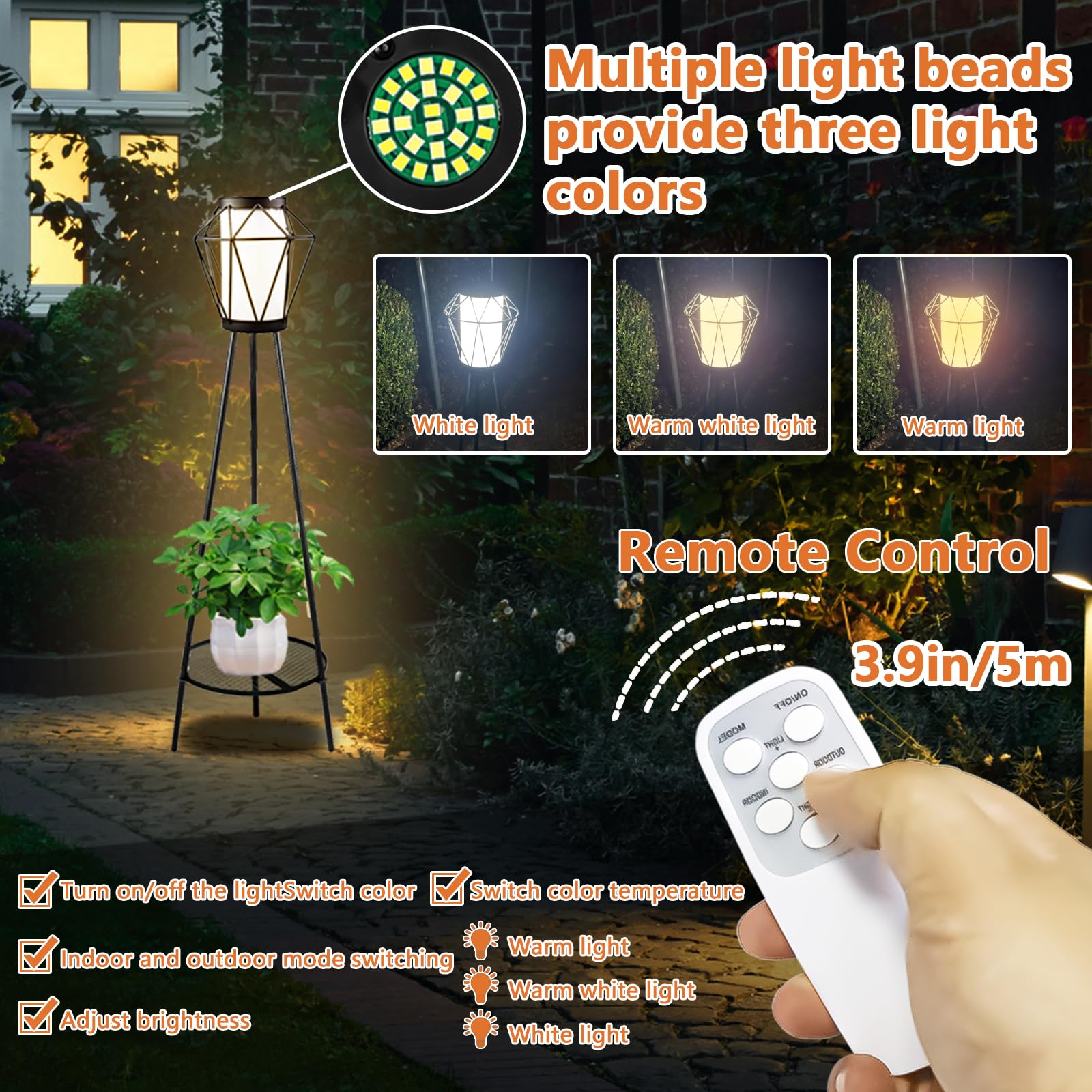 TOOTOO STAR Solar Floor Lamp Outdoor Patio Light Waterproof with USB Rechargeable, Remote Control and Light Sensor Dimmable Sola