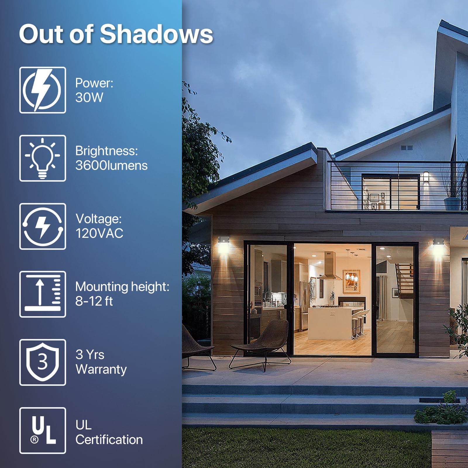 Hyperlite Led Wall Pack Light 30W 2-Pack, 3600Lm, 5000K, Brown, With Dusk To Dawn Photocell For Exterior Use