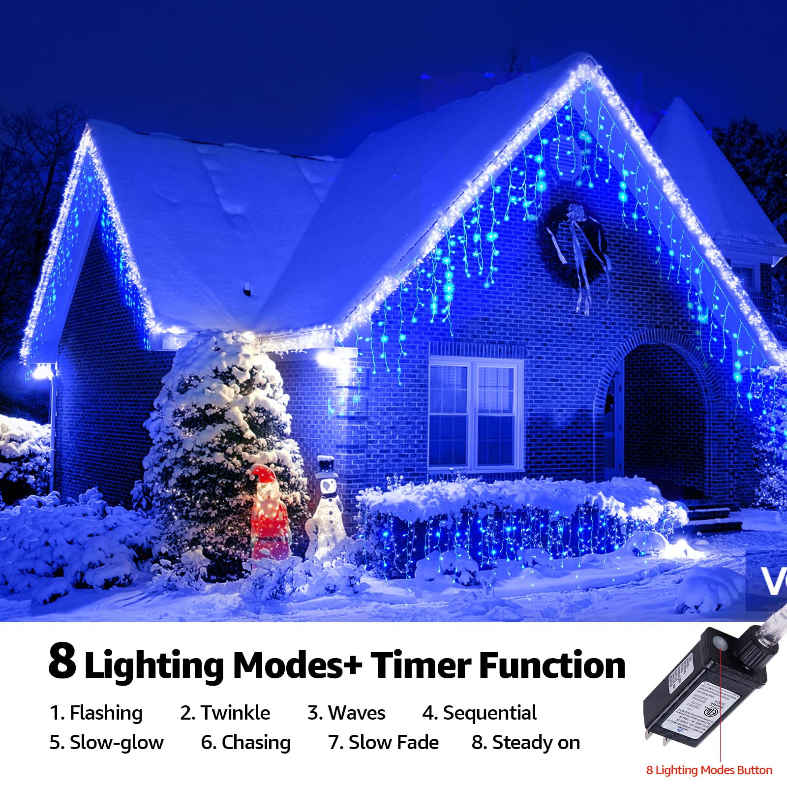 Kiflytooin Led Christmas Lights Outdoor Christmas Decorations Hanging Lights 400Led 8 Modes 75 Drops, Waterproof Outdoor Indoor
