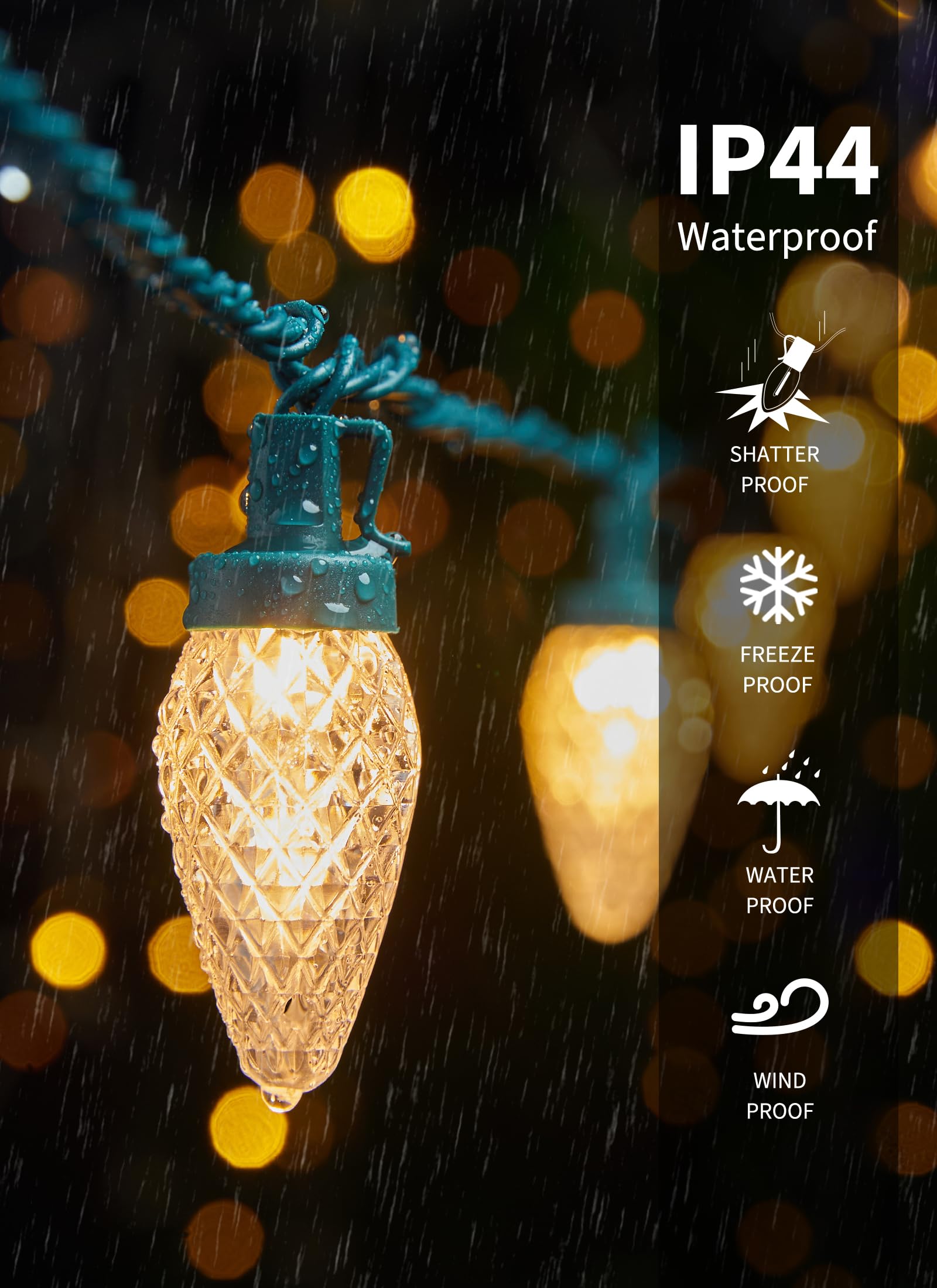 Brightown C9 LED String Lights, 100 Waterproof Lights, 68 Ft, Warm White, 2 Pack, Connectable for Outdoor Decor