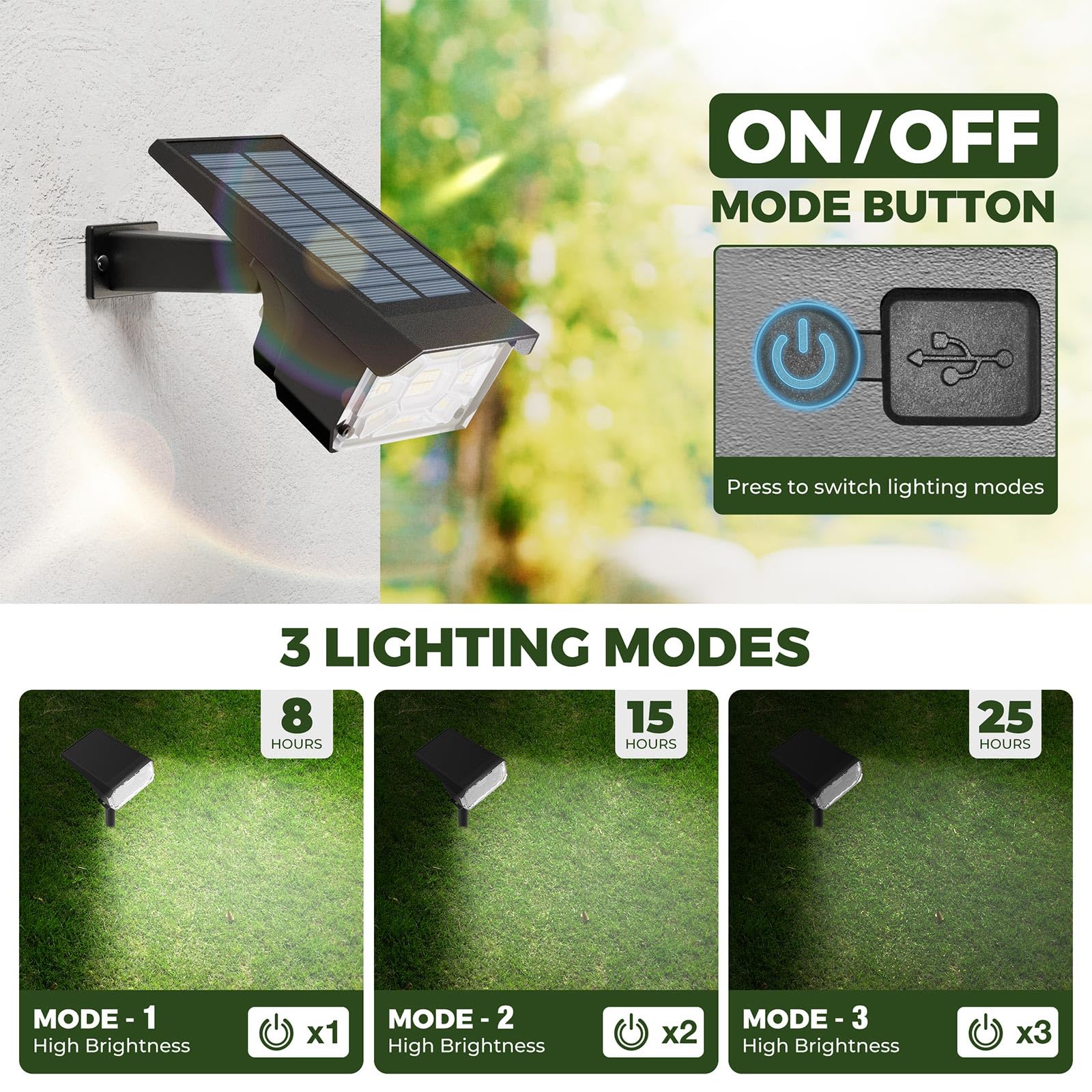 Kingsyard Solar Lights Outdoor, 47 LEDs, IP68 Waterproof, USB & Solar Powered, 2 Pack, Cool White