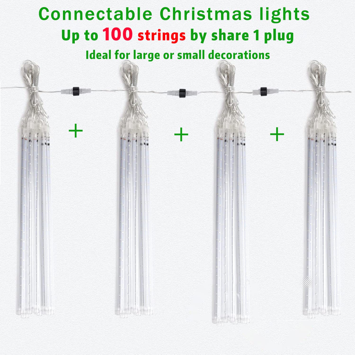 Roytong Waterproof Cascading 10Tube 360Led Meteor Shower Rain Lights Snow Falling Rain Outdoor Light For Christmas Tree Decoration(Colorful, 11.8)