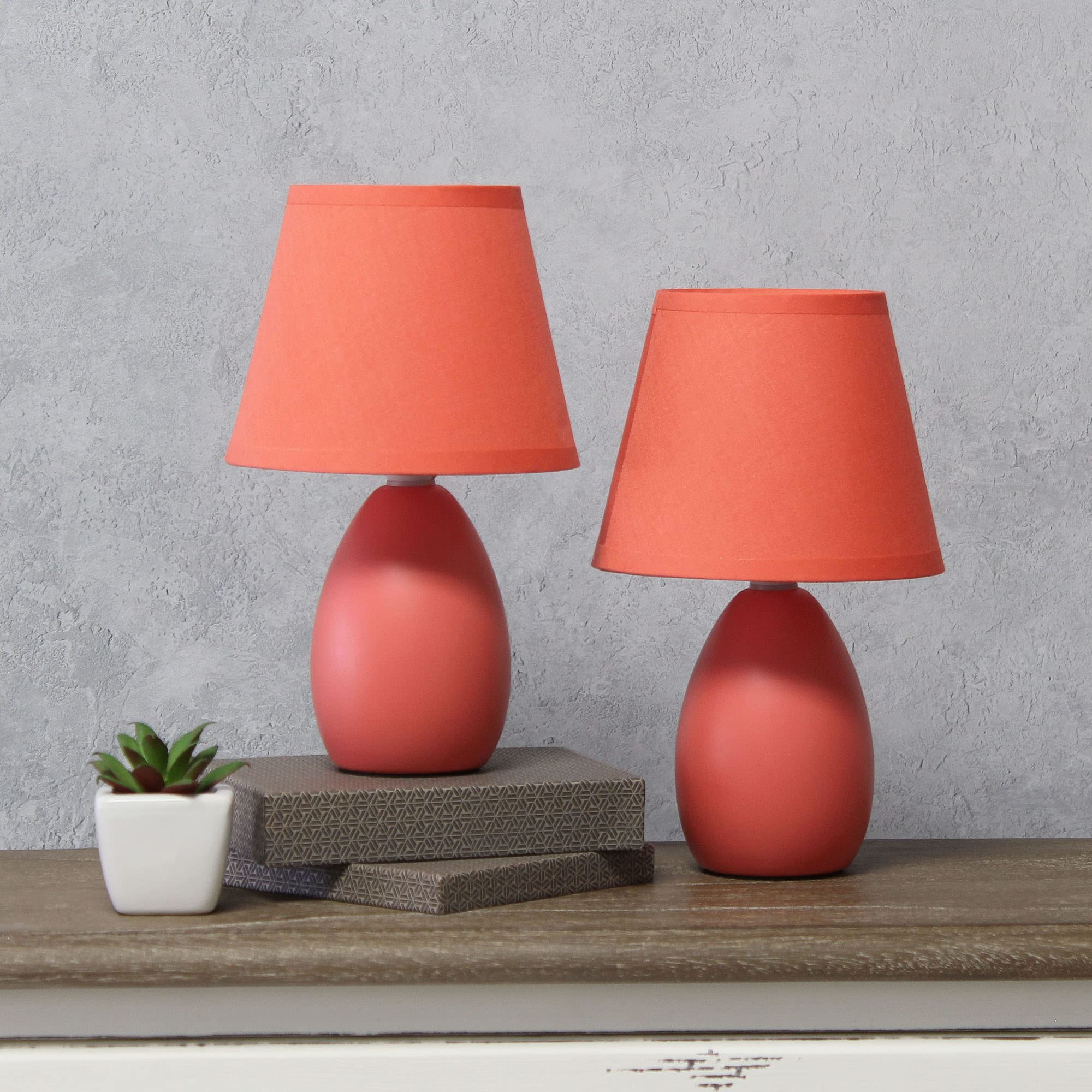 Creekwood Home 9.45" Ceramic Bedside Table Lamp Set With Drum Shade - Orange