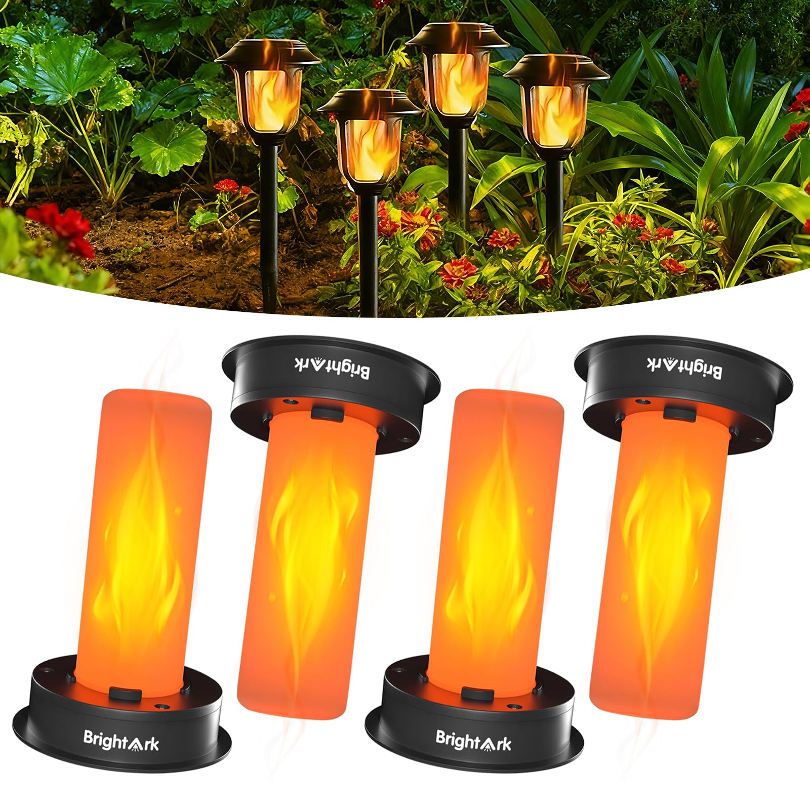Brightark Solar Light Replacement Tops Parts with Flickering Flame Effect, Fits 2.87 to 3.35 Inch Openings, 1.2V 600mah Waterpro