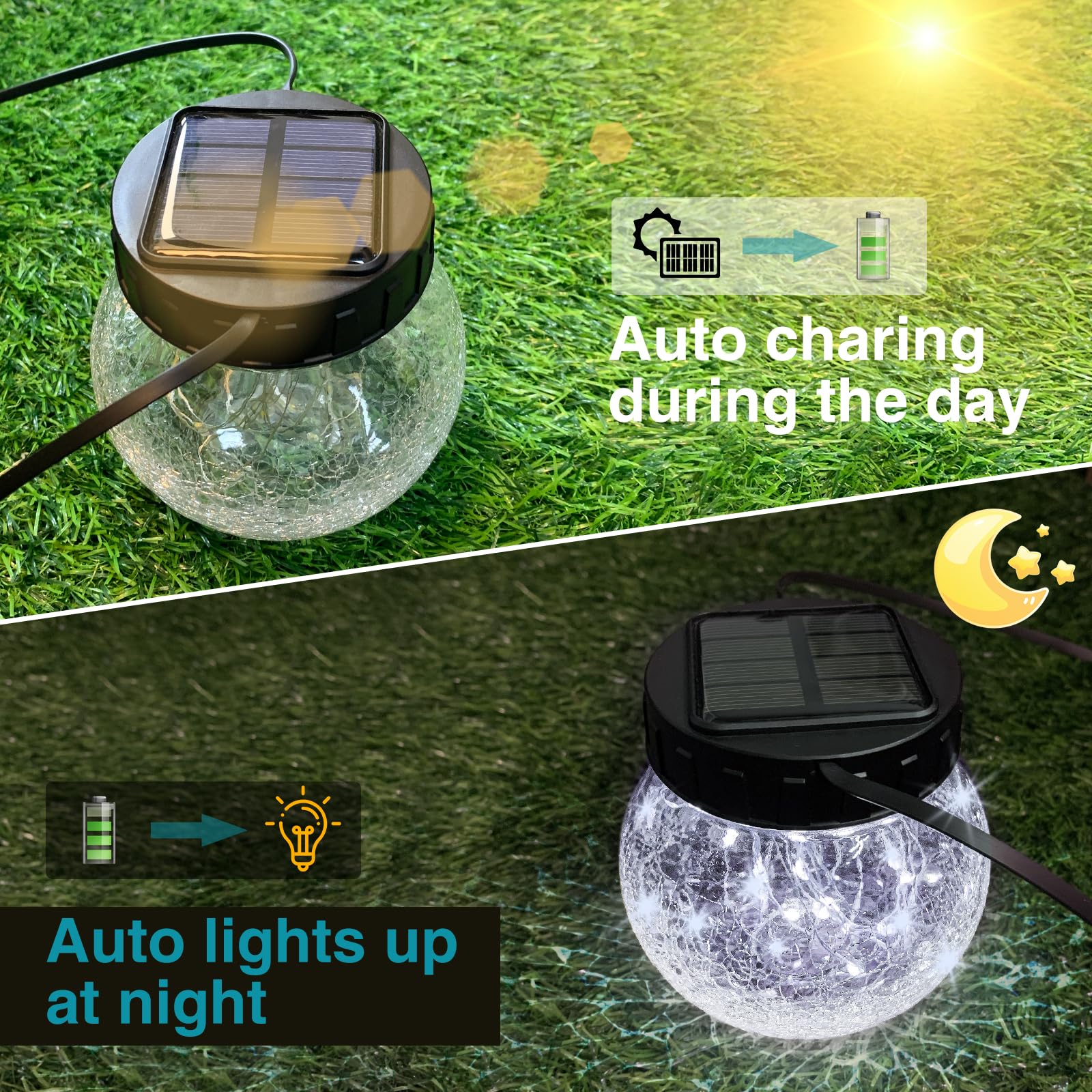 Kolpop Solar Lanterns Outdoor Waterproof 2 Pack  Hanging Solar Lights With 30 Led   ed Glass Hanging Globes For Garden Patio Fence Yard Christmas Tree Decoration  Cold White