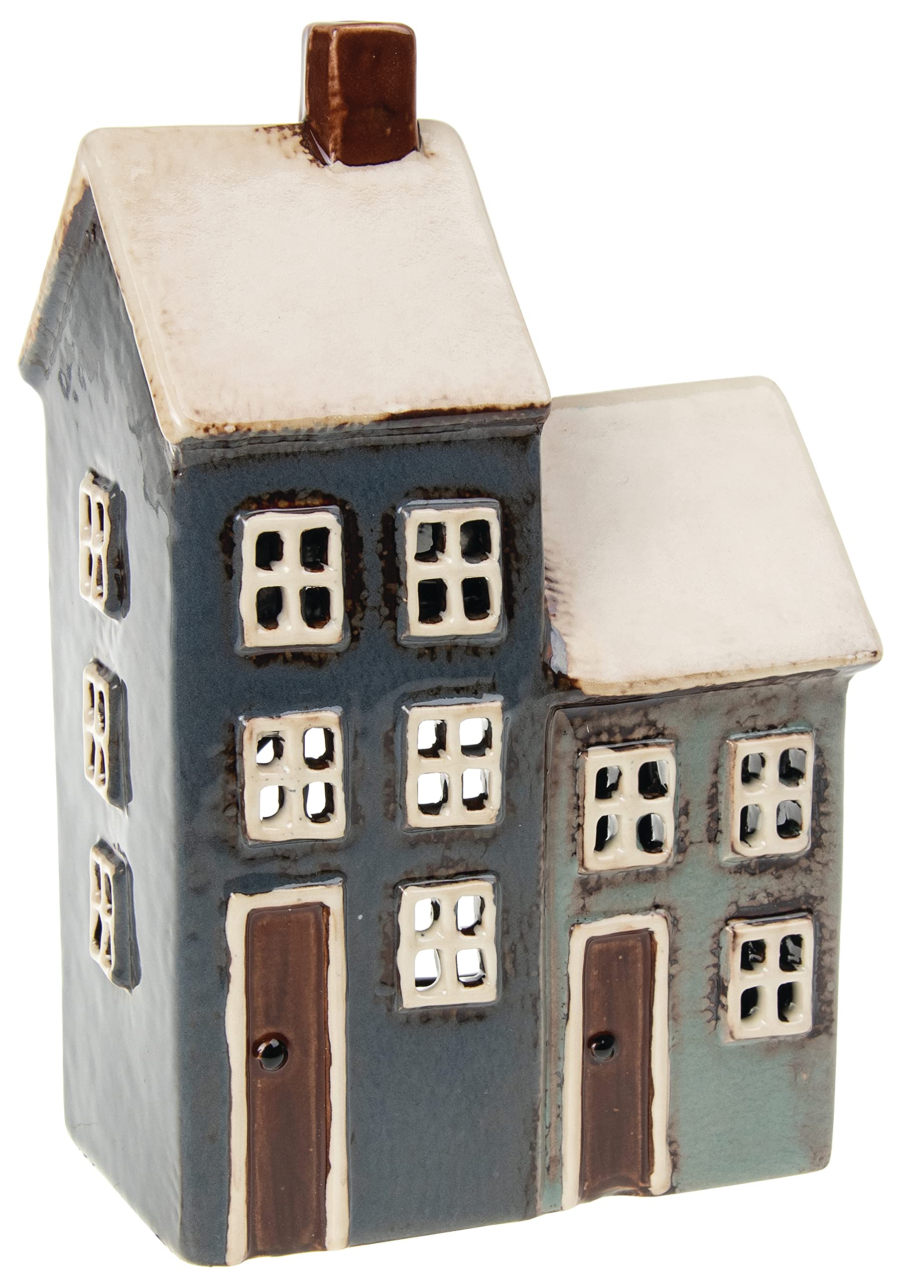 Village Pottery Grey/Navy 2 House Tealight Candle Holder