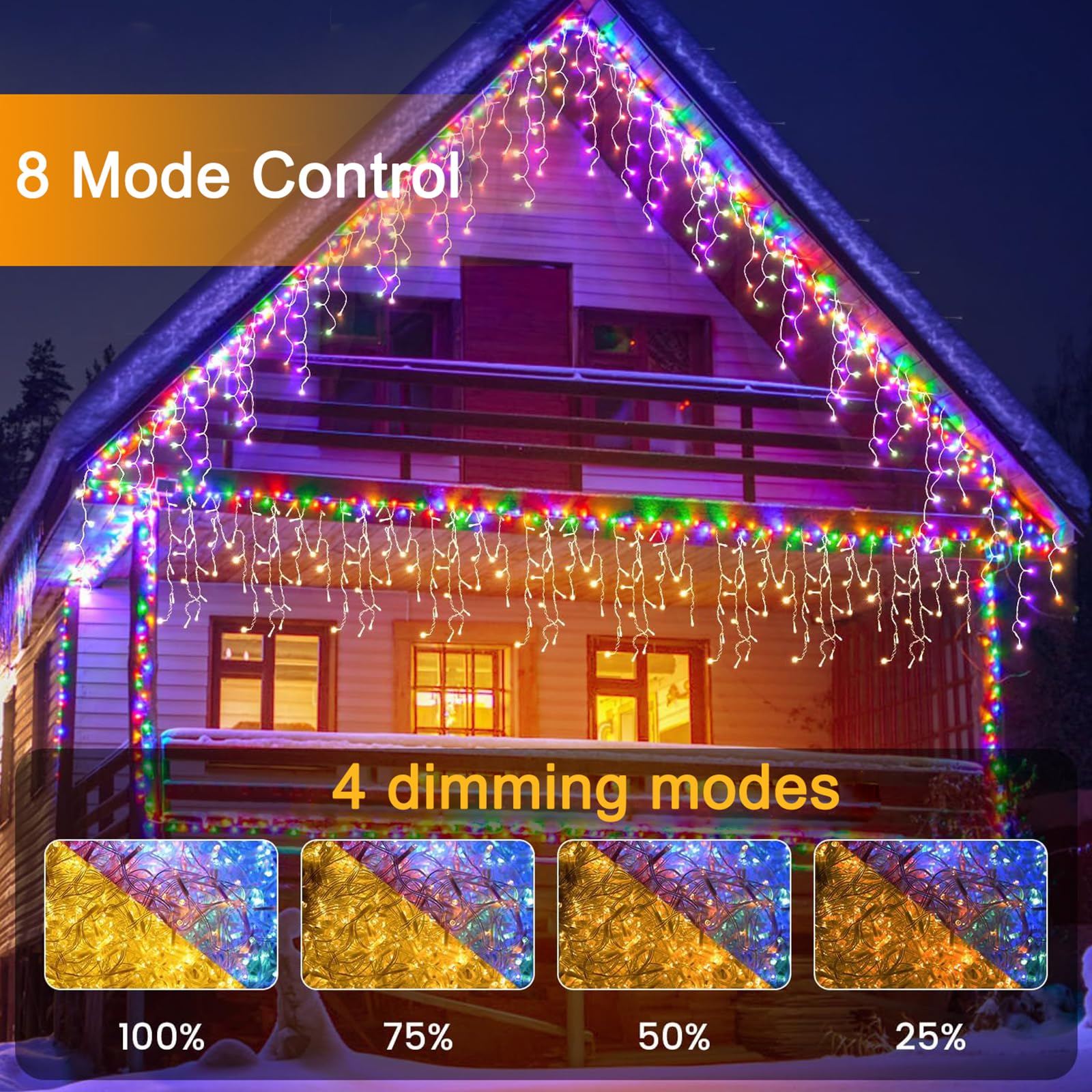 SOSHOT Christmas String Lights - 1280 LED, 99Ft, Waterproof, 8 Modes, Remote Control, Warm White to Multicolor, Model SJDHAZ-030-006W2
