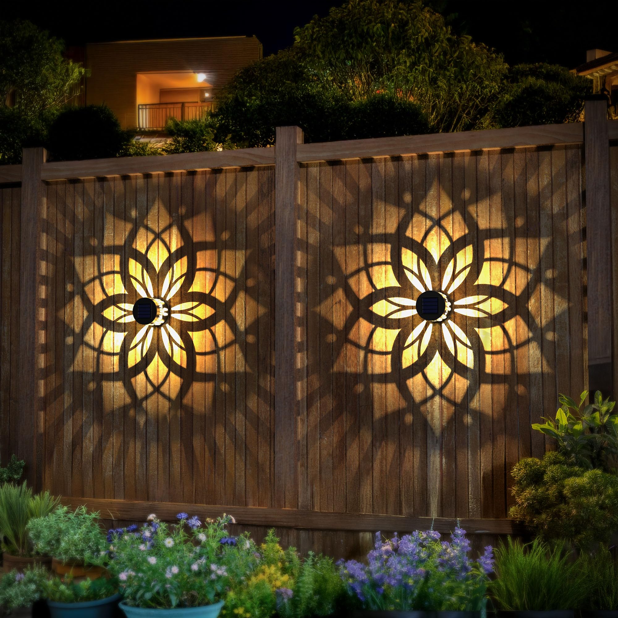 2 Pack Solar Fence Lights Metal Solar Powered Outdoor Wall Deck Step Lights Mandala Theme Waterproof Fence Light For Garden Post Patio Backyard Yard Decor  Gardening Gifts For Women Mom Grandma