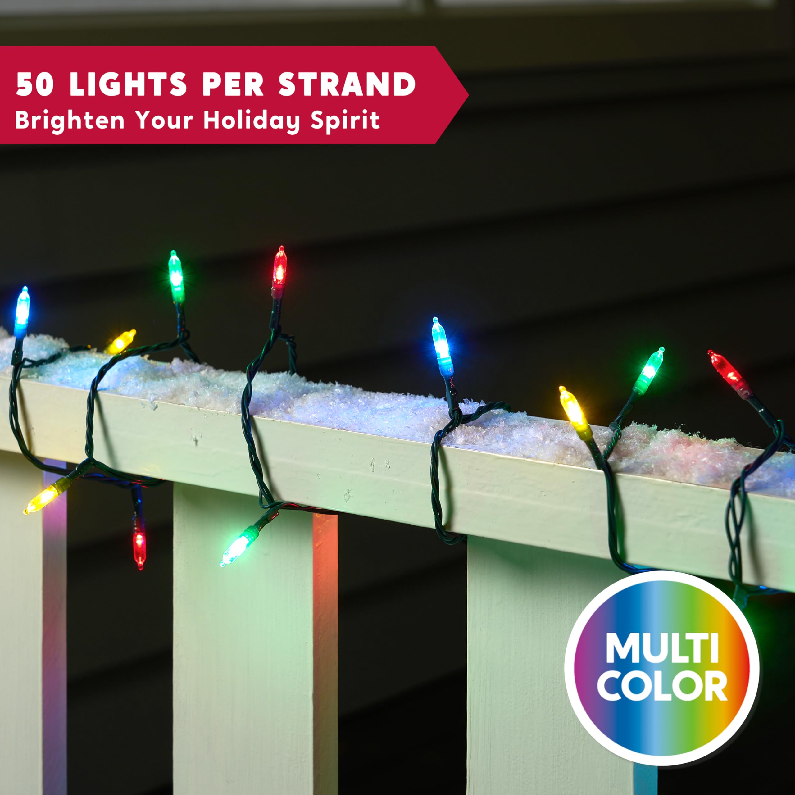 Joiedomi LED Christmas Lights Outdoor, 16.3FT, Battery Operated, 8 Modes, 50 Multicolor Lights, Green Wire, Model JOI-LH-31142