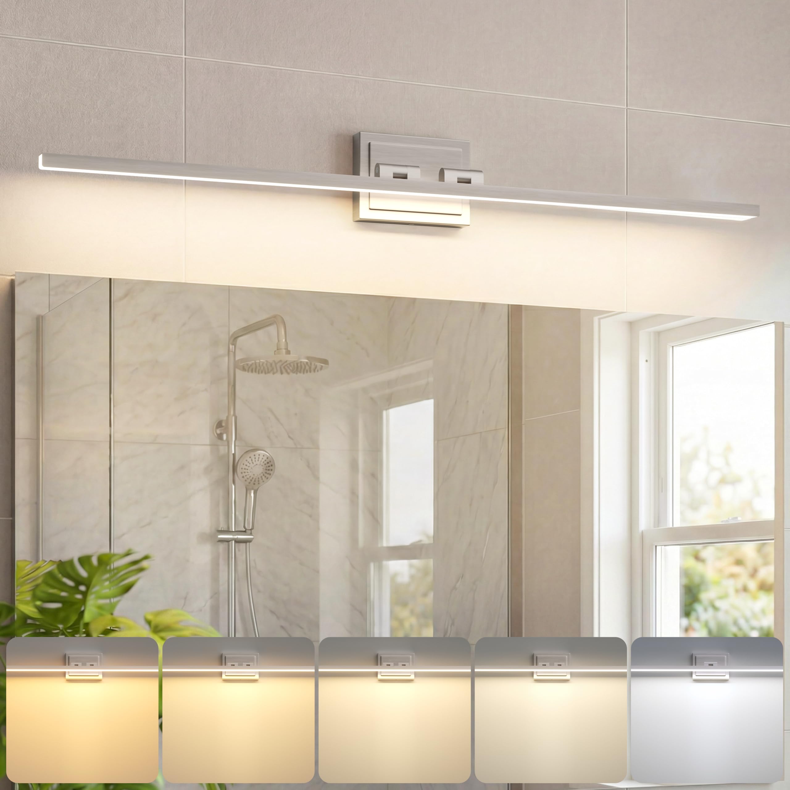 VOLISUN Modern Bathroom Vanity Light 39.4 inch  Rotatable  24W Dimmable 5CCT Led Bathroom Light Fixture Over Mirror  Brushed Nickel Bar Vanity Light for Bathroom Mirror Cabinets-ETL Certificated