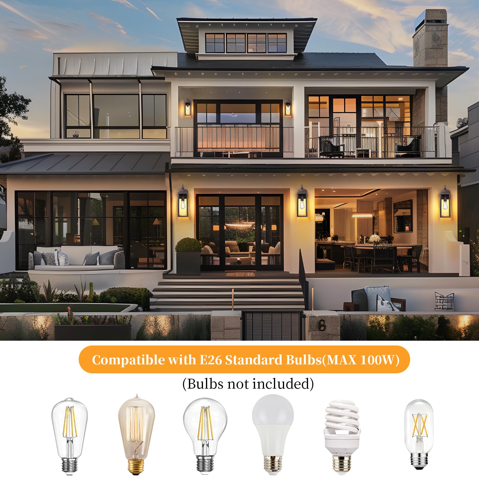 16'' Large Outdoor Wall Lights 2-Packs, Dusk To Dawn Modern Brown Exterior Lighting Fixtures, Outdoor Sconces Porch Light For Ho