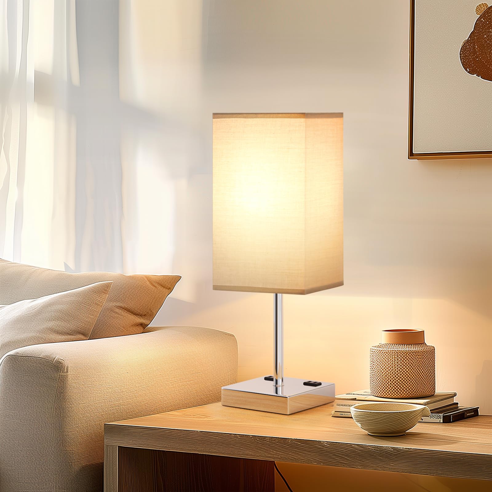 aooshine Touch Bedside Table Lamp - 3-Way Dimmable, USB A & Type C Ports, AC Outlets, 17.4in, Gray & Silver, Model 3