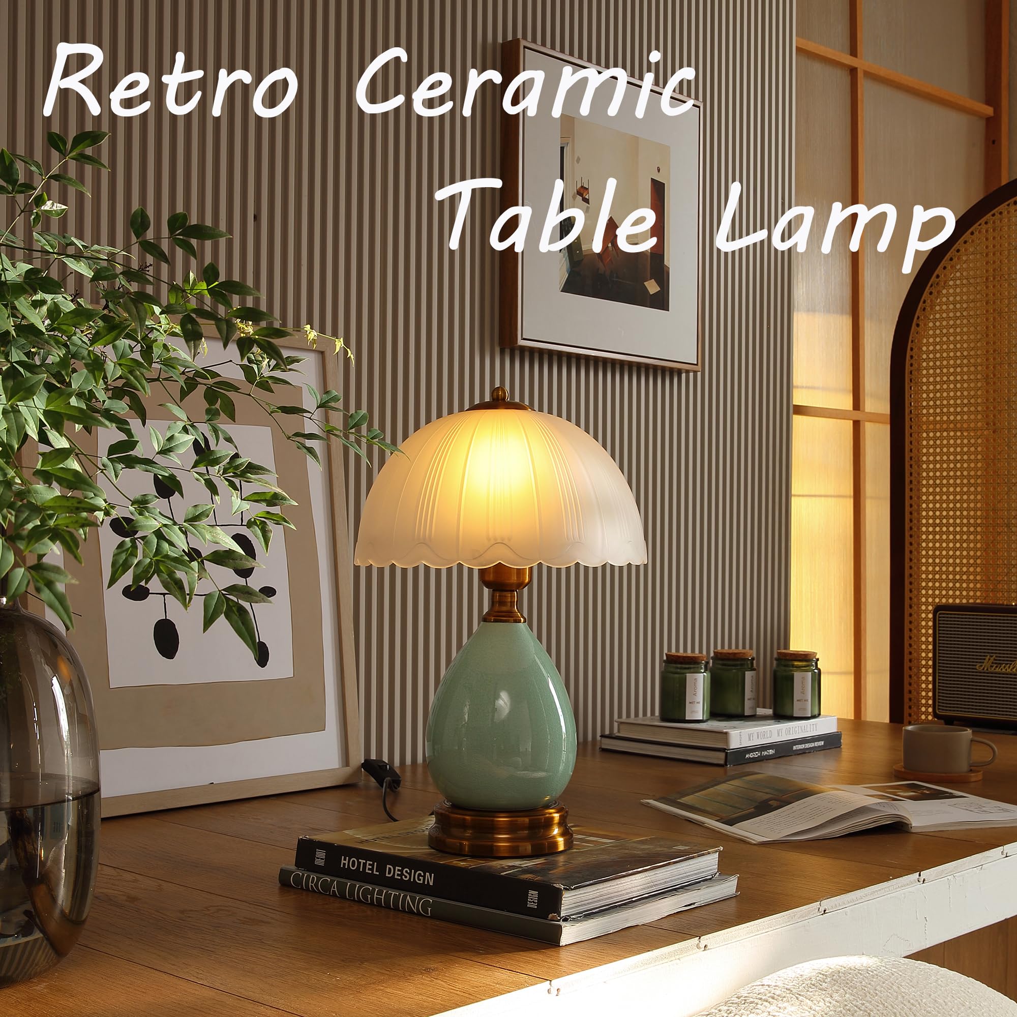 Glivpny Vintage Lamp Bedroom Lamps,16'' Mid Century Modern Table Lamps For Living Room,Retro Bedside Nightstand Traditional Lamp