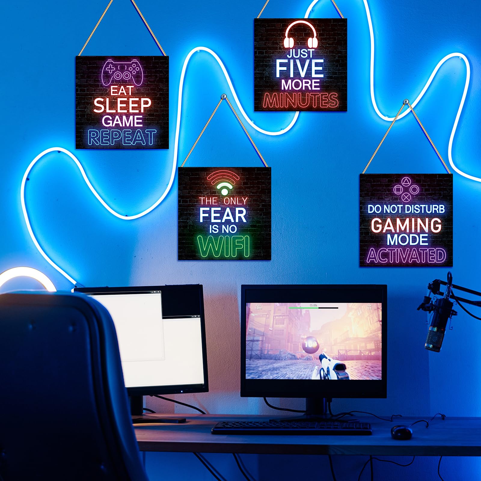 YLOLUL 6Pcs Neon Gaming Decor Video Gamer Room Decor Gaming Decor for Boys Room Boys Gaming Wall Art Neon Gaming Room Decor Game
