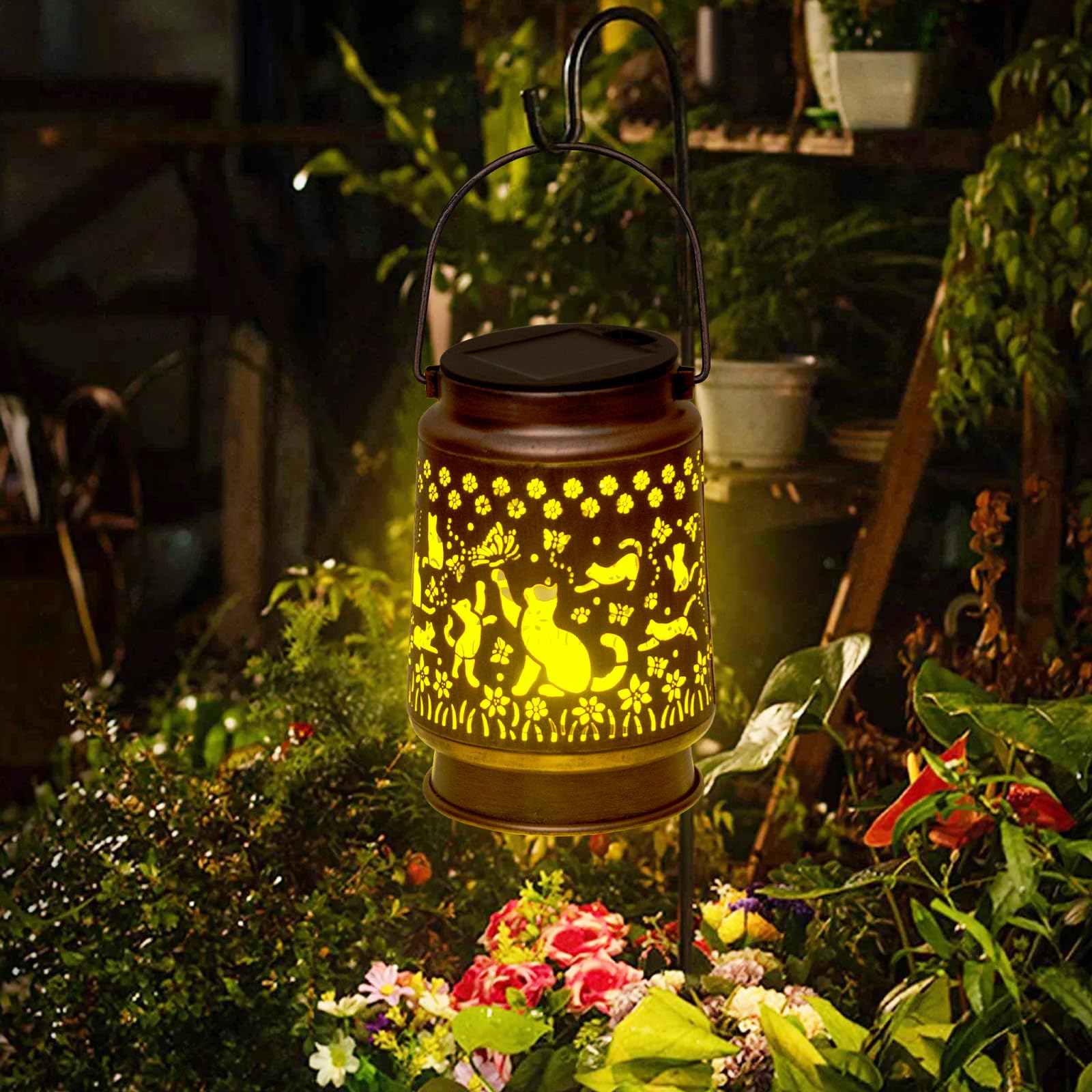 ShangTianFeng Cat Solar Light Lanterns - Waterproof Hanging Mason Jar Decor for Garden, Outdoor, Patio - Lovers Cat, Large