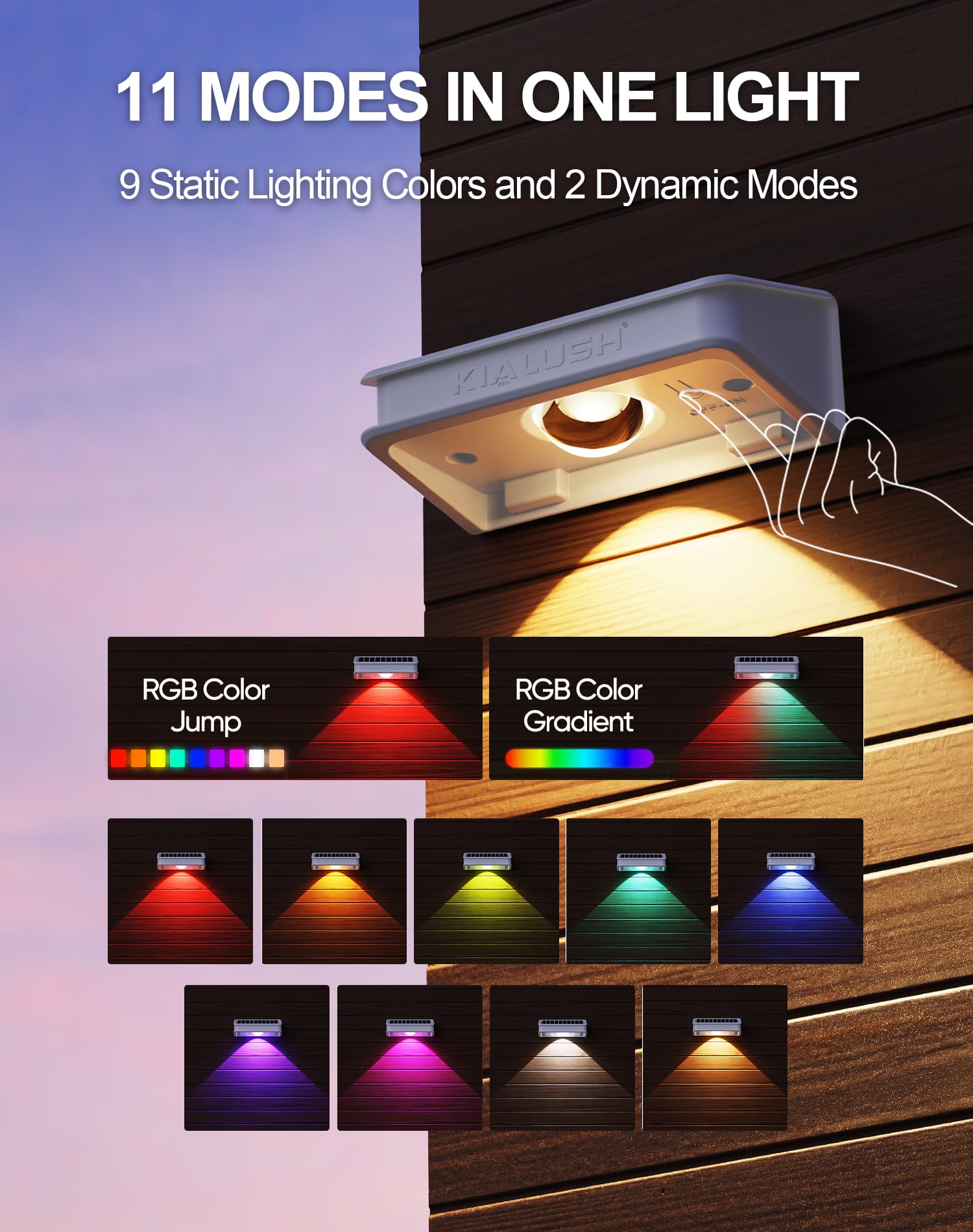 Kialush 10 Pack Solar Fence Lights - 3 Modes, 9 Colors - Waterproof Ip65 - Outdoor Solar Lights For Steps, Stairs, Deck, Wall, P