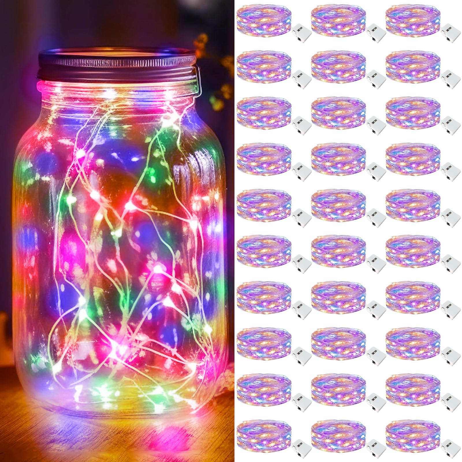 kolpop 30 Pack LED Fairy Lights Battery Operated, Mini Twinkle String Lights Battery Powered Waterproof for Christmas Mason Jars Party,Multicolour