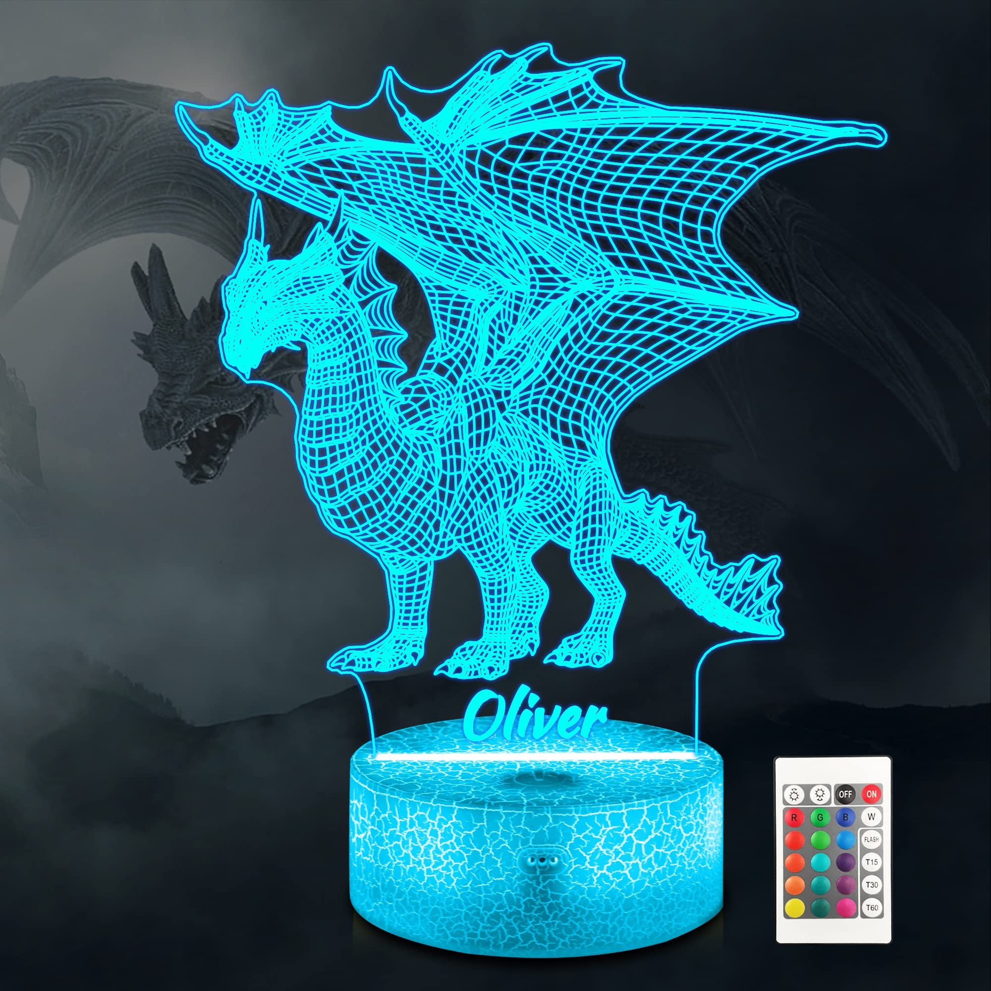 Ammonite Dragon Customize 3D Lamp Night Light 3D Illusion lamp for Kids, 16 Colors Changing with Remote, Kids Bedroom Decor as X