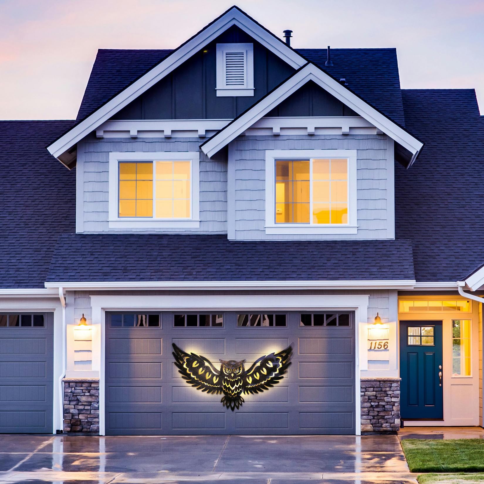 Diinor Solar Outdoor Wall Decor Lights Owl Hanging Solar Lights Outdoor Metal Solar Garden Lights Porch Patio Yard Decorative Large 23.62Inch Warm White