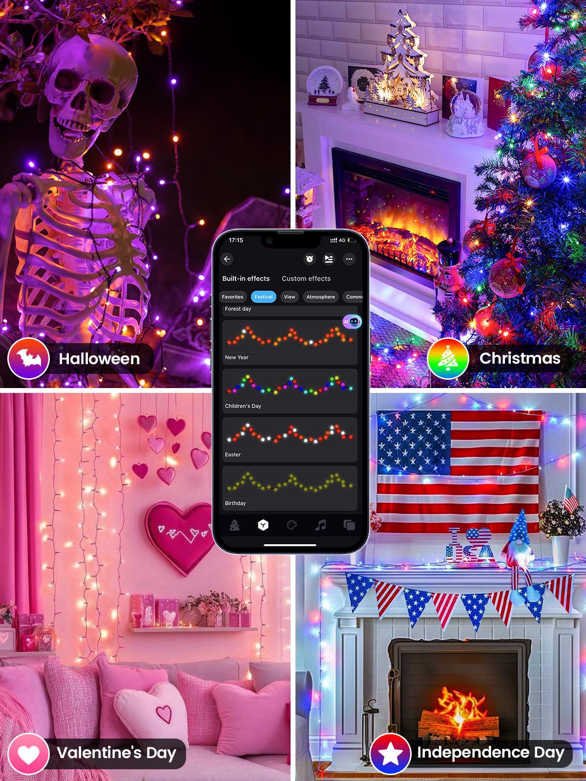Smart Color Changing Christmas Lights With Remote & App  175Ft 500 Led Rgb Dimmable Christmas String Lights  Waterproof Fairy Twinkle Light For Indoor Outdoor Xmas Tree Wedding Holiday Decorations