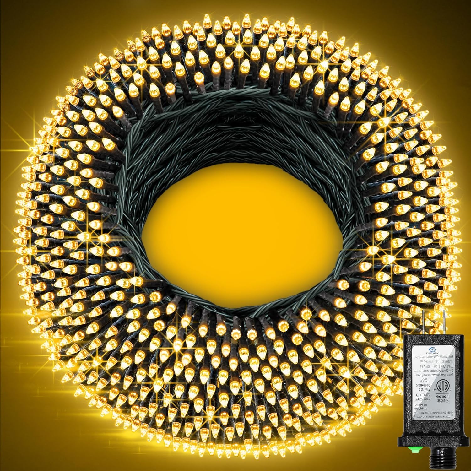 WUXYIYANG 1500 LED Christmas String Lights, 470FT, Warm White, Waterproof, 12 Modes, Model WX-1500L