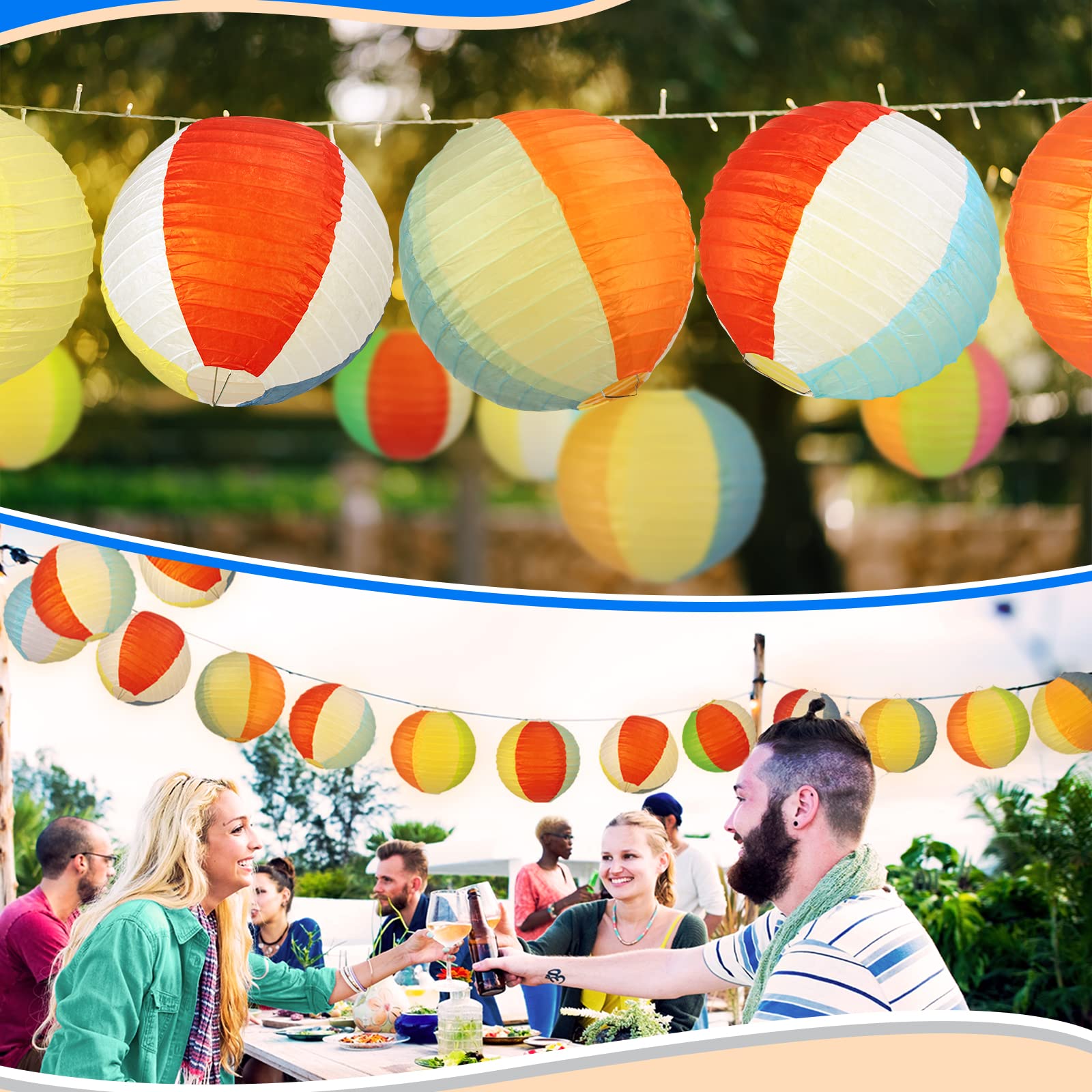 Panelee 12 Pcs Beach Ball Paper Lanterns Party Decorations 8 Inch Hanging Round Paper Lanterns Hanging Paper Party Decorations F