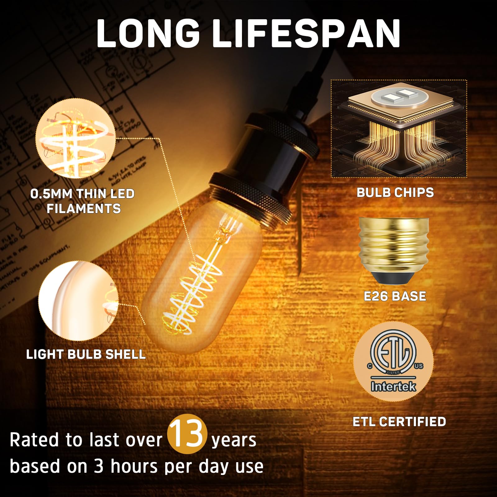 Vintage Edison Led Light Bulb 25 Watt 20 Watt Equivalent E26 Medium Base Dimmable Soft Warm 2200K Amber Antique T45 Small Old Fa