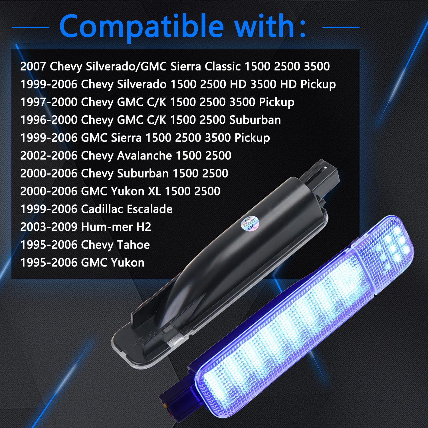 AFEISOL LED Side Door Panel Lights for Chevy GMC - Blue, 4Pcs, Model 2251110, Plastic Interior Courtesy Lighting