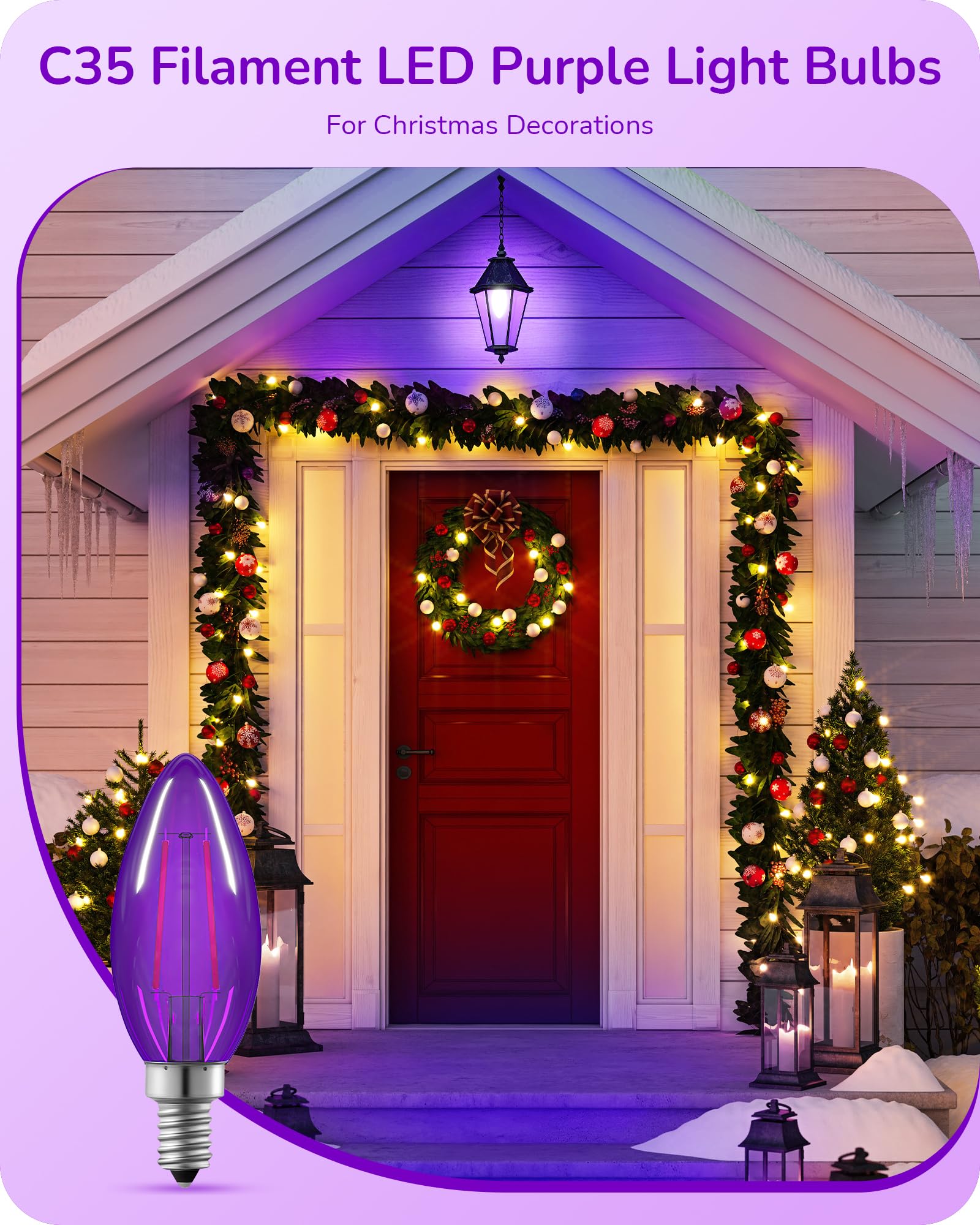 Edishine C35 Purple Dimmable Led Light Bulbs, 5W Equivalent 60W, Led Filament Light Bulb, 6 Pack E12 Socket, Clear Glass Edison