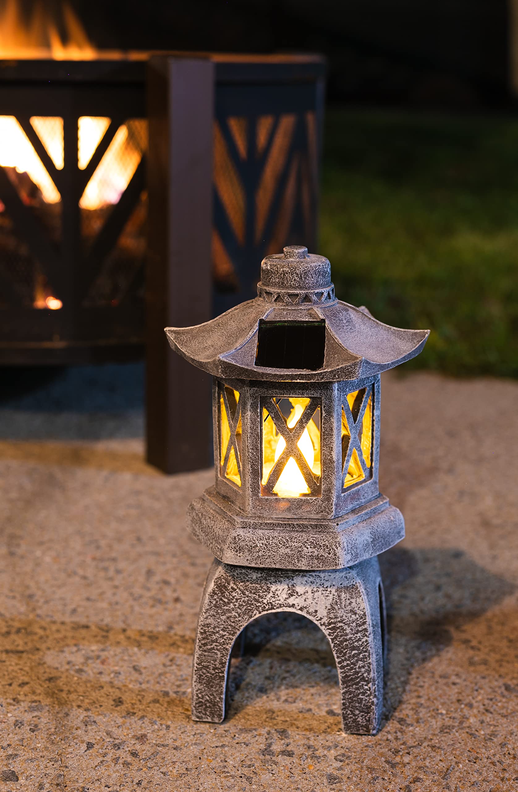 VP Home Solar-Powered Pagoda Garden Statue, Flickering LED Light, Durable Resin, 12inx7inx6in, Zen Garden Pagoda, Model SL857
