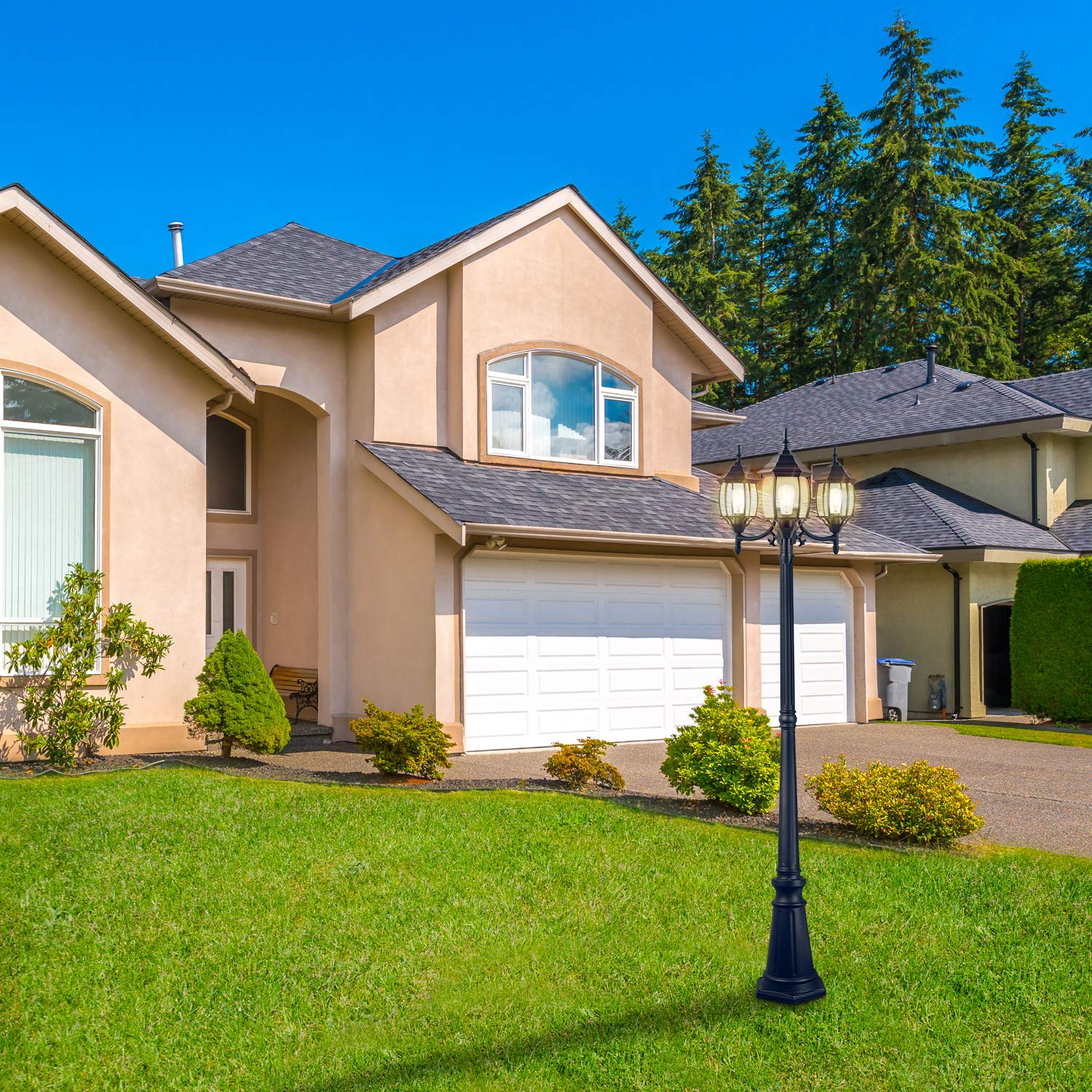 PARTPHONER Outdoor Lamp Post Light 3-Head, Black Aluminum, E26 Base, 100W Max, Waterproof, Model PL001