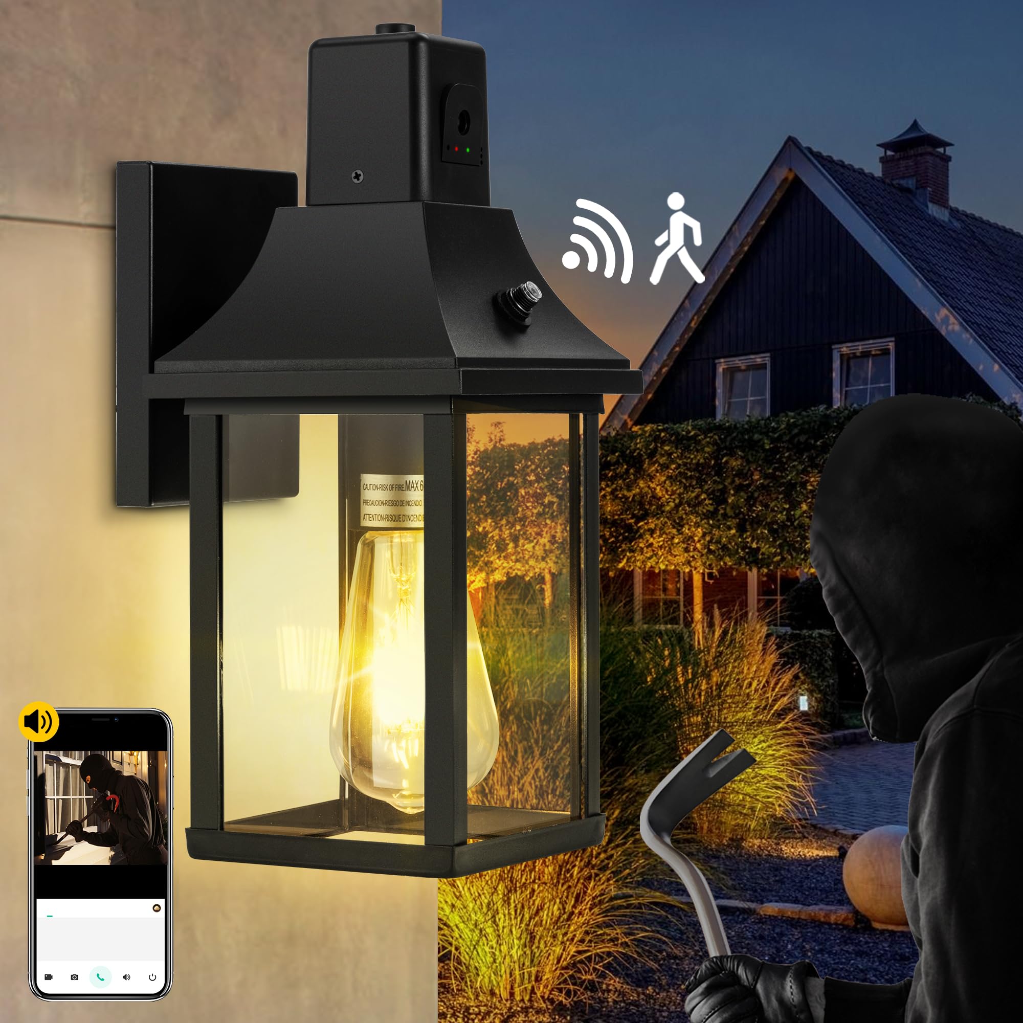 HIHUOS Porch Lights with GFCI Outlet, Dusk to Dawn Motion Sensor Outdoor Lights, 3 Lighting Modes Front Door Lights, Waterproof 