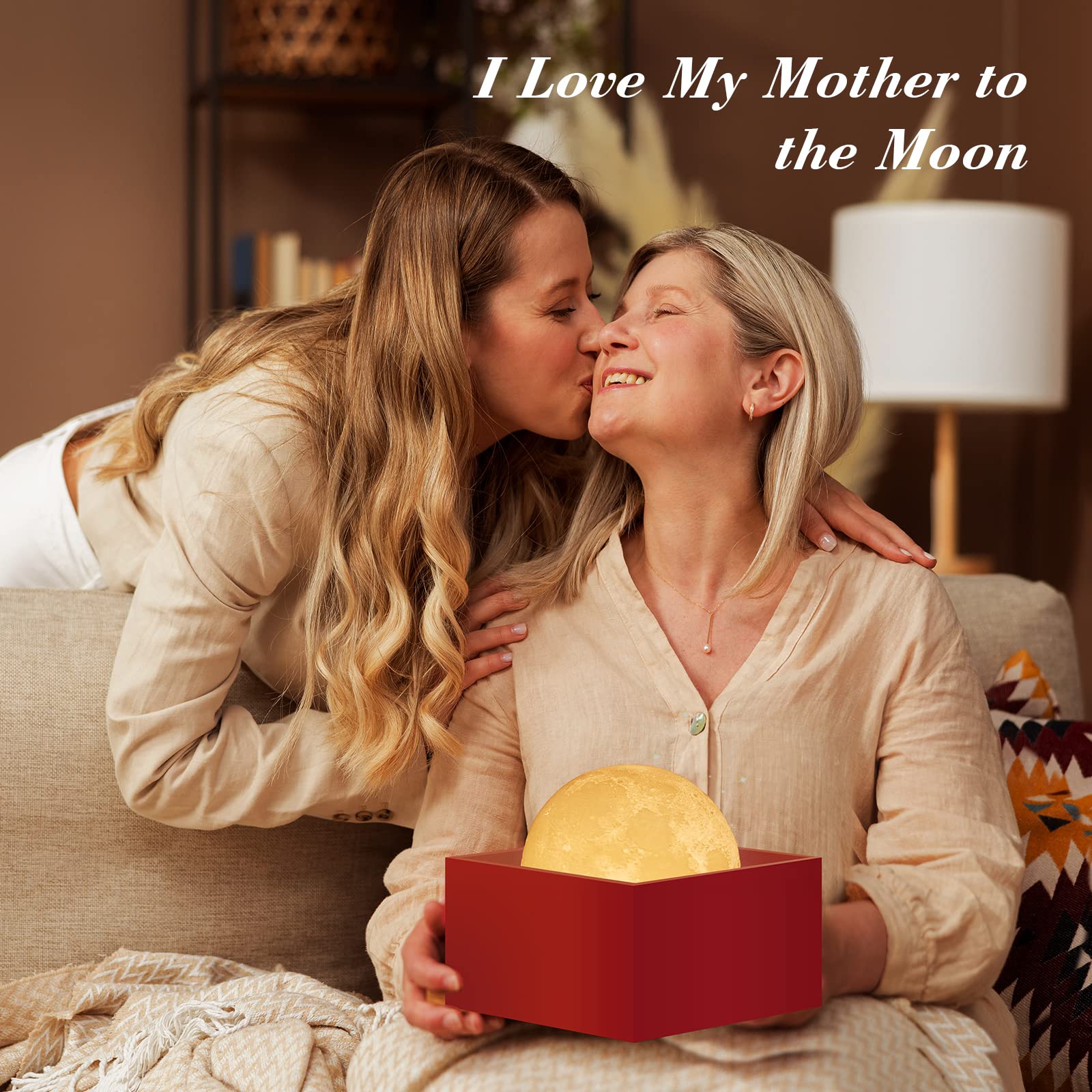 Mydethun 3D Moon Lamp, 7.1 Large Night Light with Wooden Base, Touch-Dimmable & Rechargeable, Gift for Mom, Bedroom, Home D  co